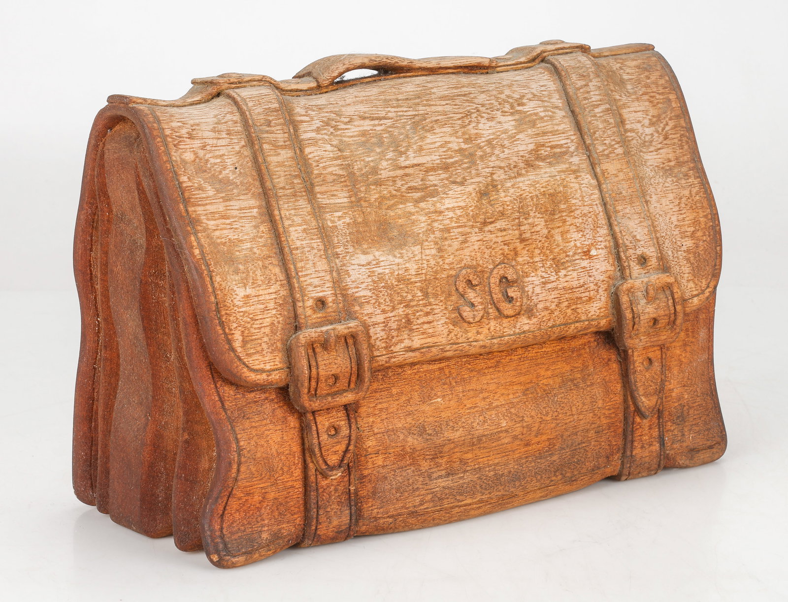 Ched Djordjievski (Macedonian/American, 20th C.), Wood Sculpture, 11" x 17" x 6": Ched Djordjievski (Macedonian/American, 20th C.) Briefcase, 1998, carved wood. Size: 11'' x 17'' x 6'' (28 x 43 x 15 cm). Weight: 19 lbs.