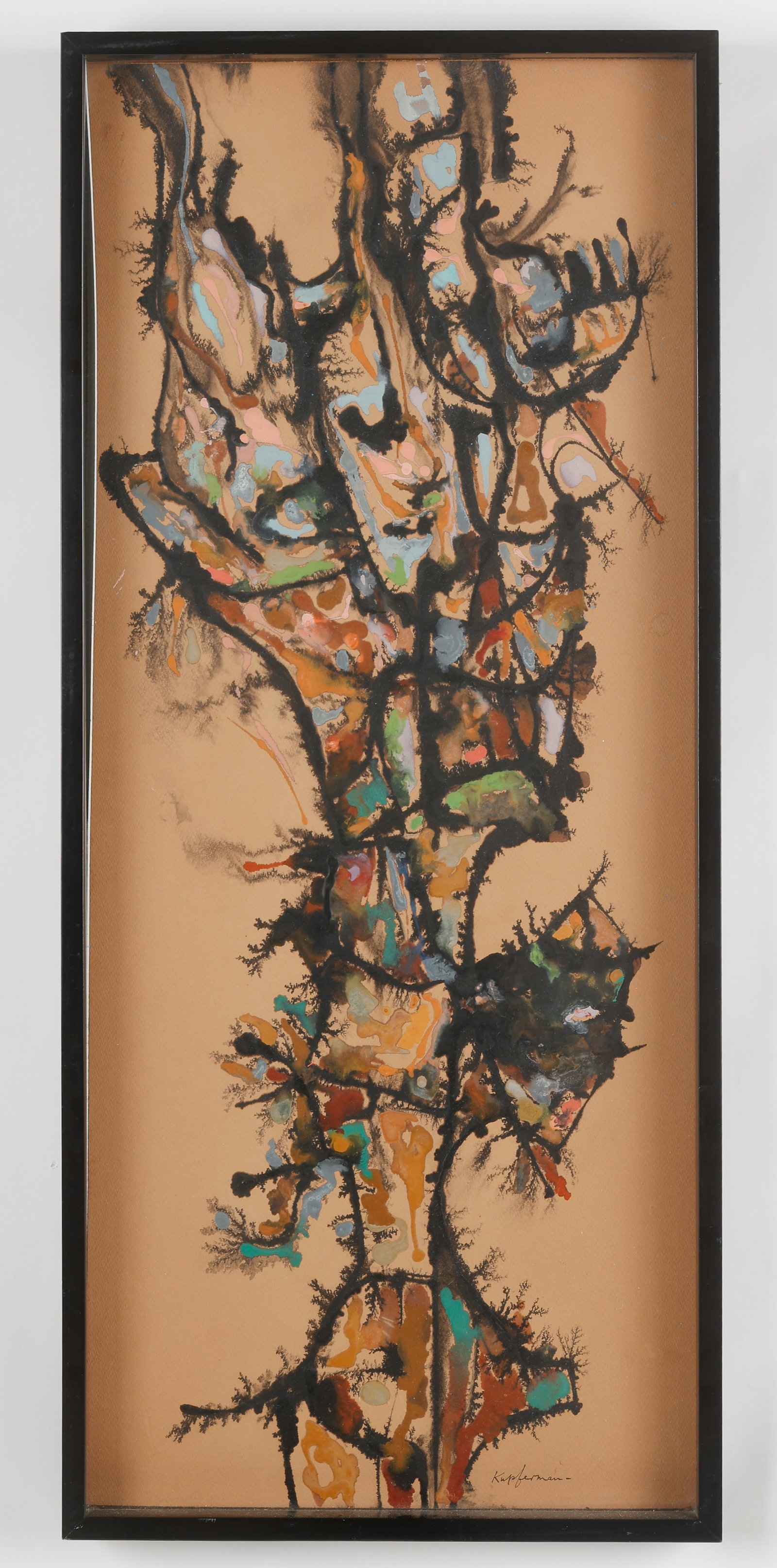 Lawrence Kupferman (American, 1909-1982) Untitled Painting, 38" x 16": Lawrence Kupferman (American, 1909-1982) Untitled Painting, ink and watercolor, signed, c. 1950s. Framed. Size: 38.5'' x 16'', 98 x 41 cm (sight); 40'' x 17.5'', 102 x 44 cm (frame).