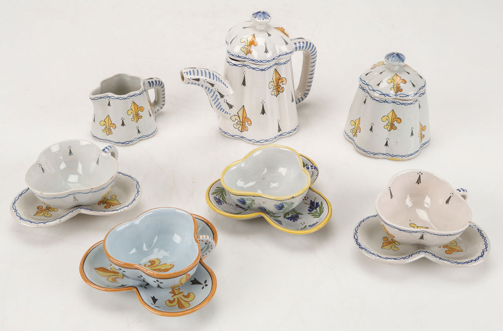 Antique French 11-Piece Tea Service, Tin Glazed Earthenware (1 of 5)