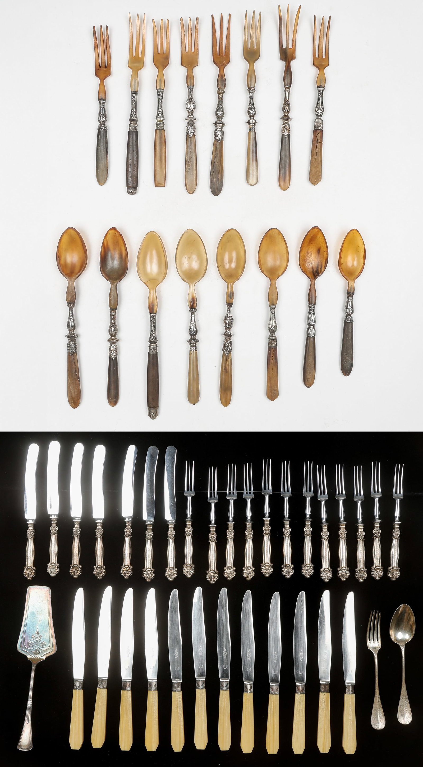 Collectors Lot of 50 Flatware and Utensils, Bone, Horn, Silver-Mounted (1 of 10)