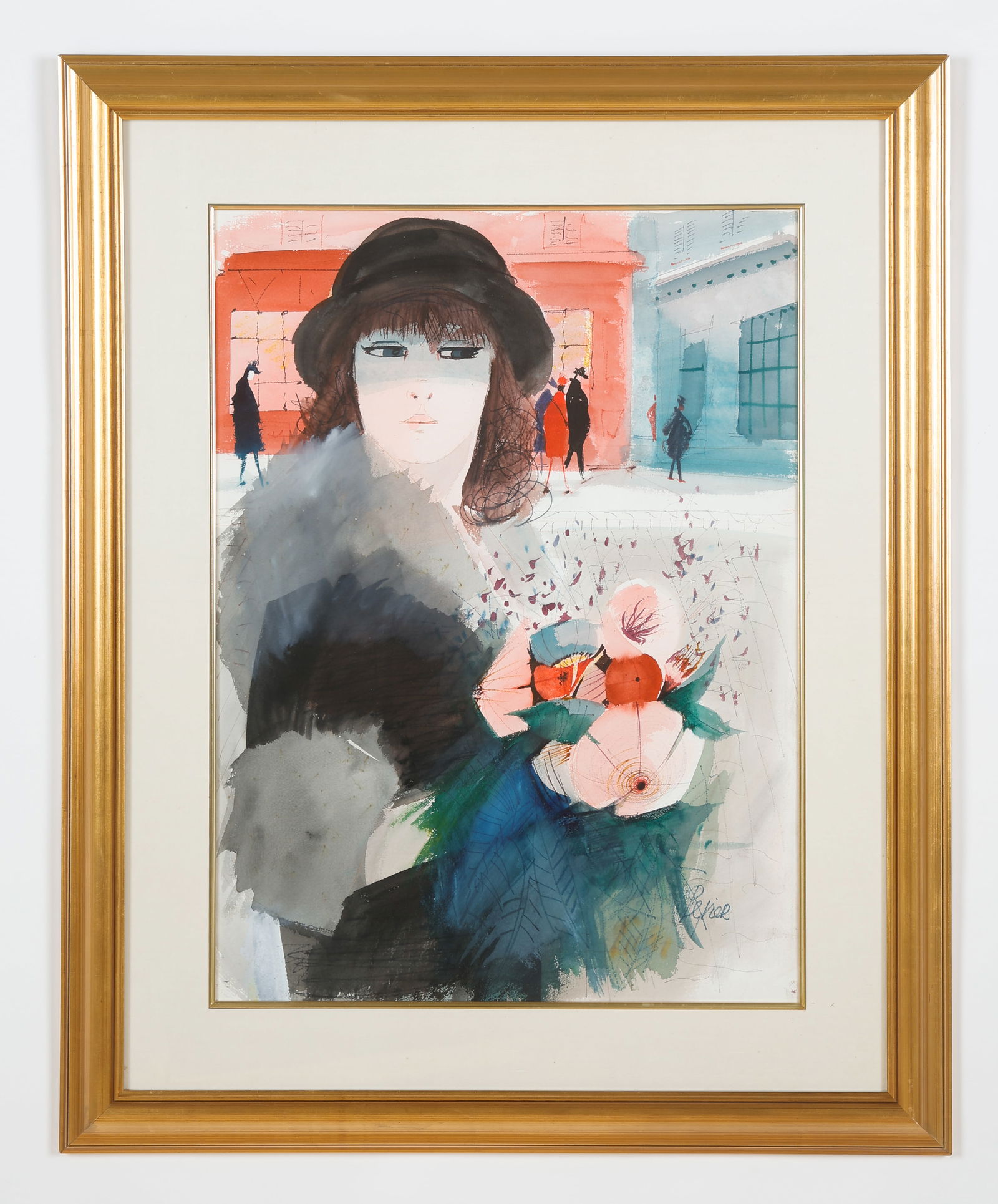 Charles Levier (1921-2004) Watercolor, Woman In Black Hat, 29" x 21" (1 of 3)