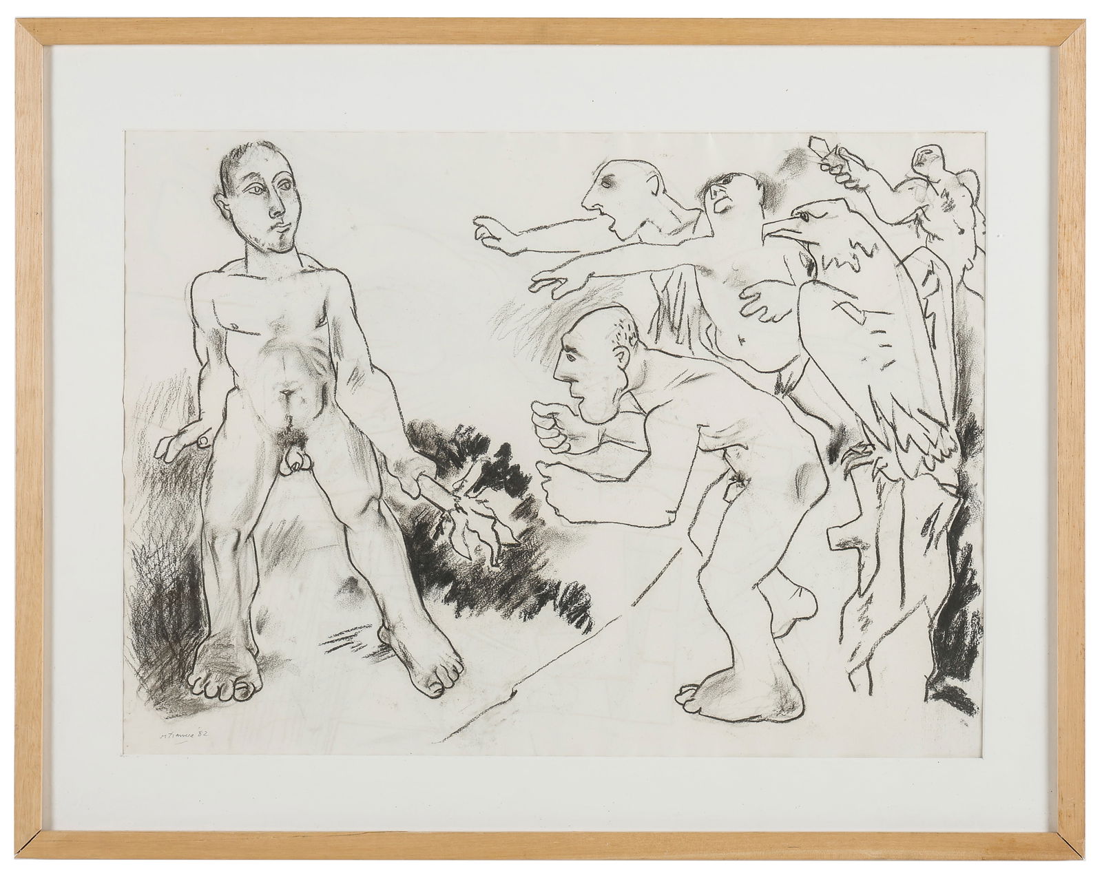 Peter Laurent de Francia (1921-2012) Prometheus, Charcoal Drawing, 22" x 30": Peter Laurent de Francia (Italian-British, 1921-2012), "Prometheus," 1982, charcoal on paper, signed and dated. Framed. Size: 22'' x 30'', 56 x 76 cm (sight); 29.5'' x 37.5'', 75 x 95 cm (frame). Prov
