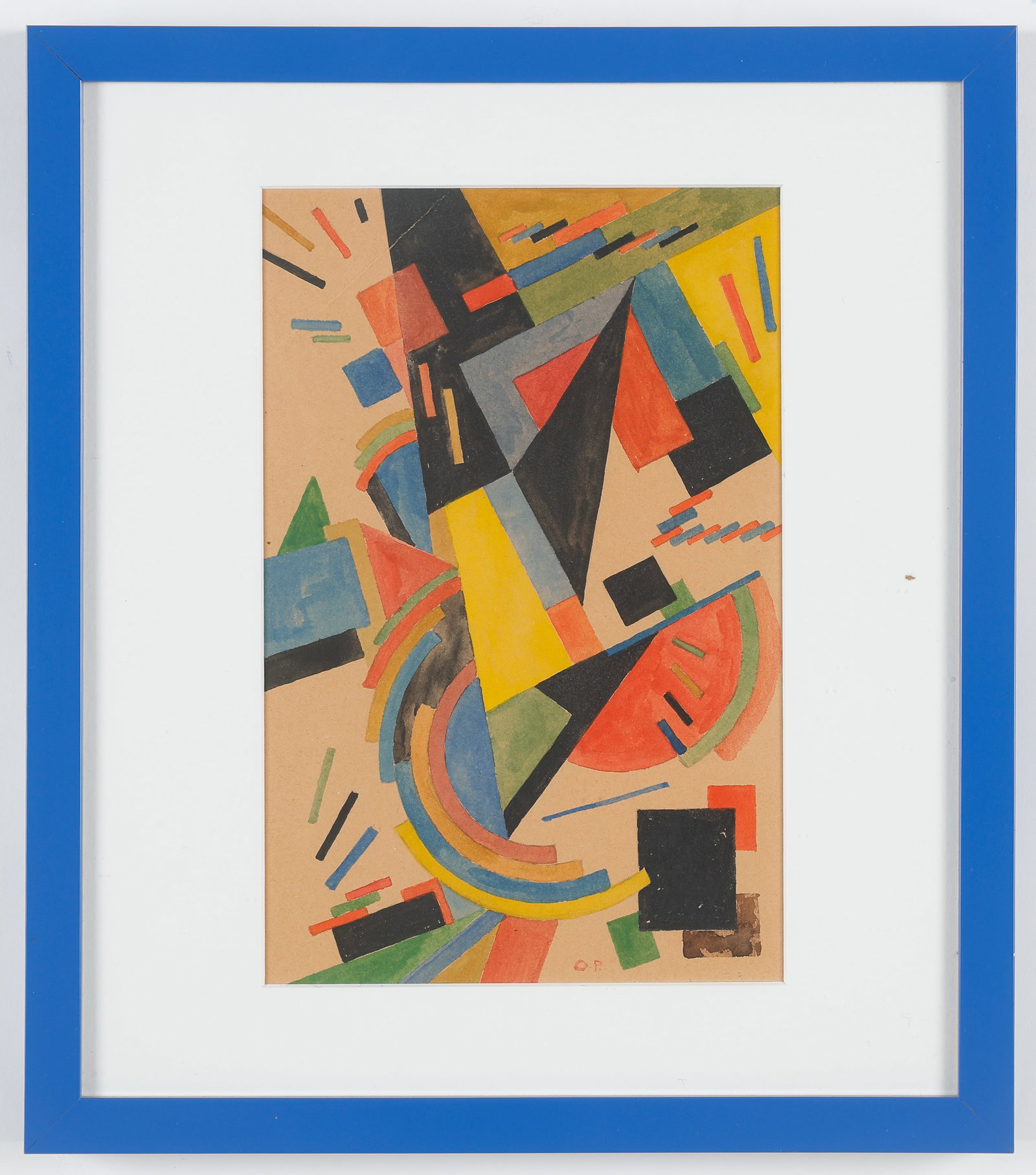 Olga Rozanova (Russian, 1886-1918) Attributed, Watercolor, 11" x 7": Olga Rozanova (Russian, 1886-1918) Attributed. "Abstract Geometrics," watercolor on paper, signed with Cyrillic initials. A Russian Constructivist/ Suprematist painting, dated c. 1915. Size: 11'' x 8'