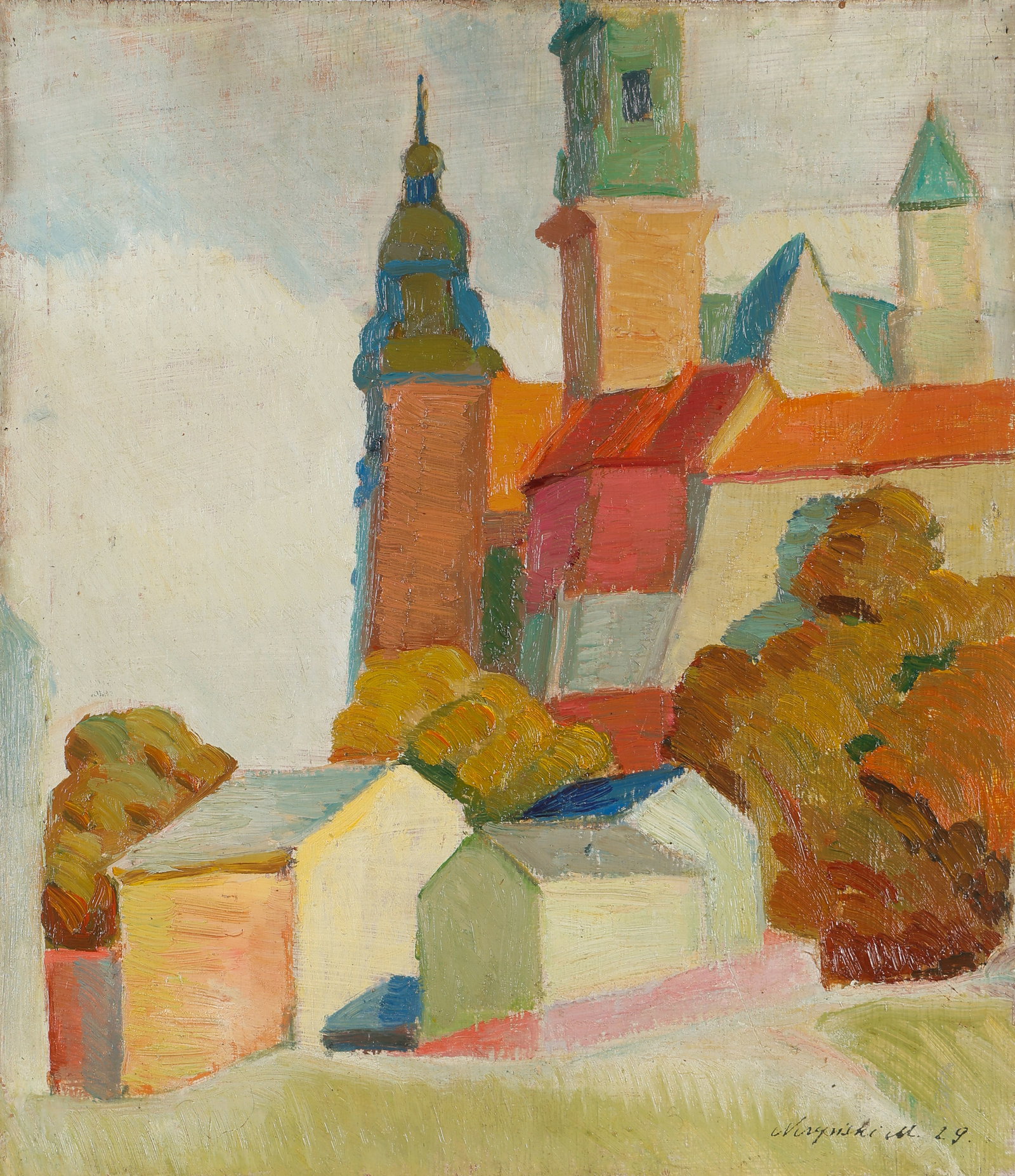 Polish School (Early/Mid 20th C.) Church, Oil Painting, 14" x 12": Polish School (Early/Mid 20th C.) Untitled (Church) oil on board, 1929, signed and dated. Size: 14'' x 12'', 36 x 30 cm (board).
