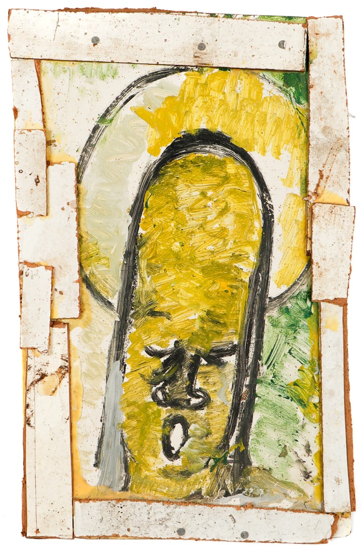 Purvis Young (American, 1943-2010) Assemblage, 28" x 18": Purvis Young (American, 1943-2010) Double-Sided Mixed media assemblage painting on board, unsigned. Unframed. Size: 28'' x 18'' (71 x 46 cm).