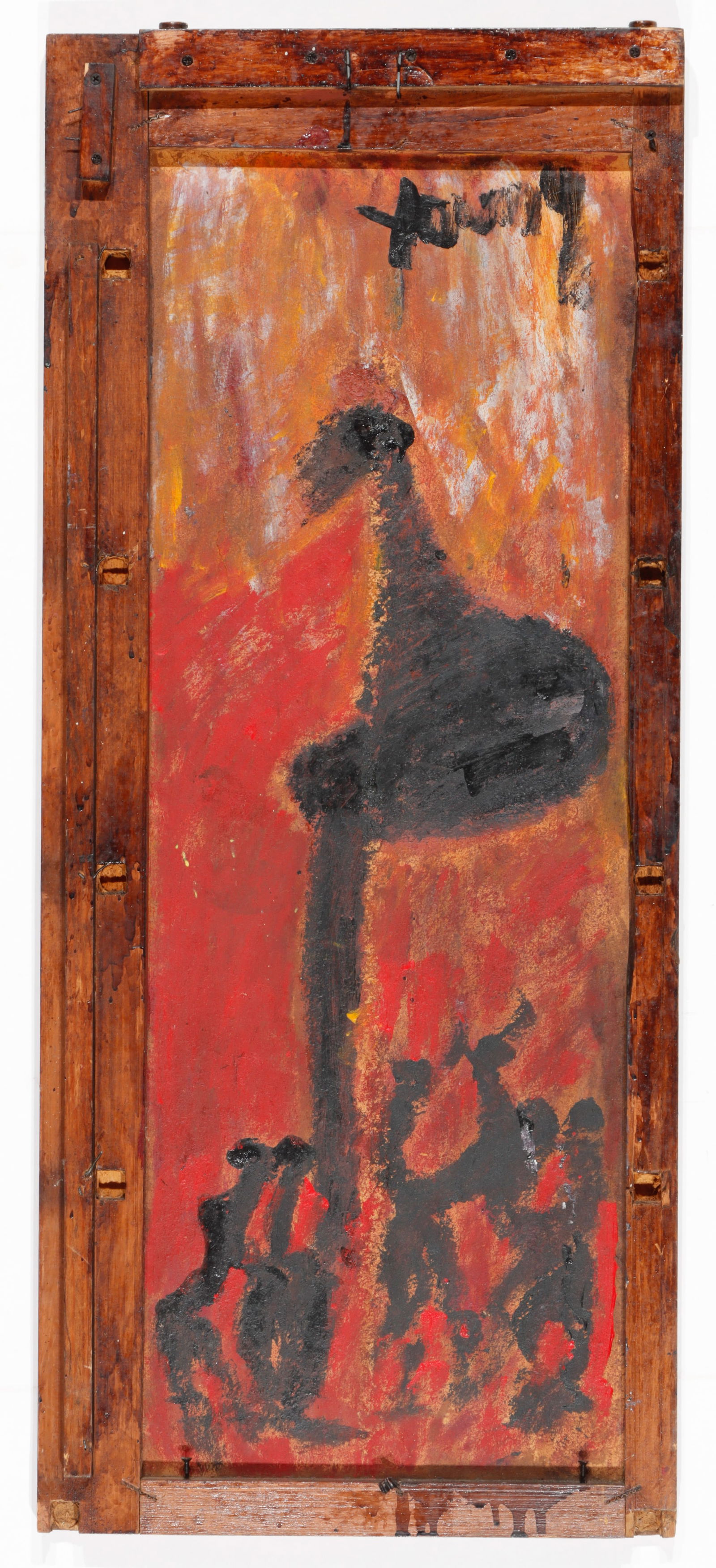 Purvis Young (American, 1943-2010) Assemblage, 39" x 17": Purvis Young (American, 1943-2010) Mixed media assemblage painting on board, signed. Unframed. Size: 39'' x 17'' (99 x 43 cm). Provenance: Private Pennsylvania Collection.