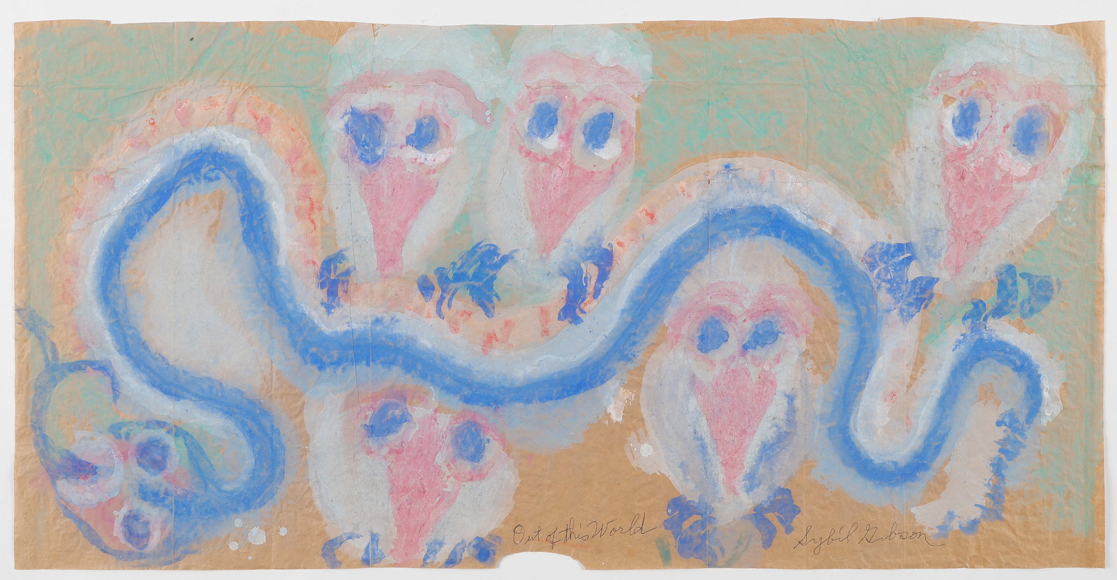 Sybil Gibson (American, 1908-1995) "Out Of This World" Mixed Media, 19" x 38: Sybil Gibson (American, 1908-1995) "Out Of This World," mixed media painting on paper, signed and titled. Unframed. Size: 19'' x 38, 48 x 96 cm (sheet).