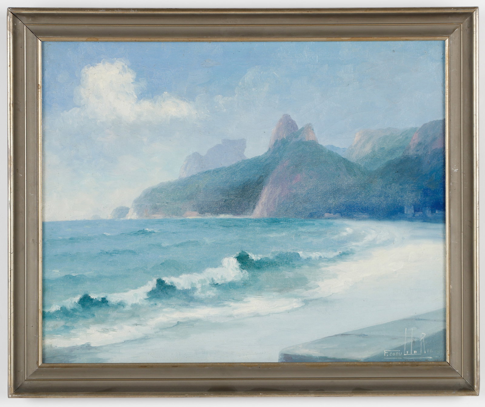 Francisco Coculilo (Brazilian, 1895-1969) "Rio" Oil Painting, 15" x 19": Francisco Coculilo (Brazilian, 1895-1969) "Rio," oil on canvas, signed. Framed. Size: 15.25'' x 19'', 39 x 48 cm (sight); 18.25'' x 22.25'', 46 x 57 cm (frame).