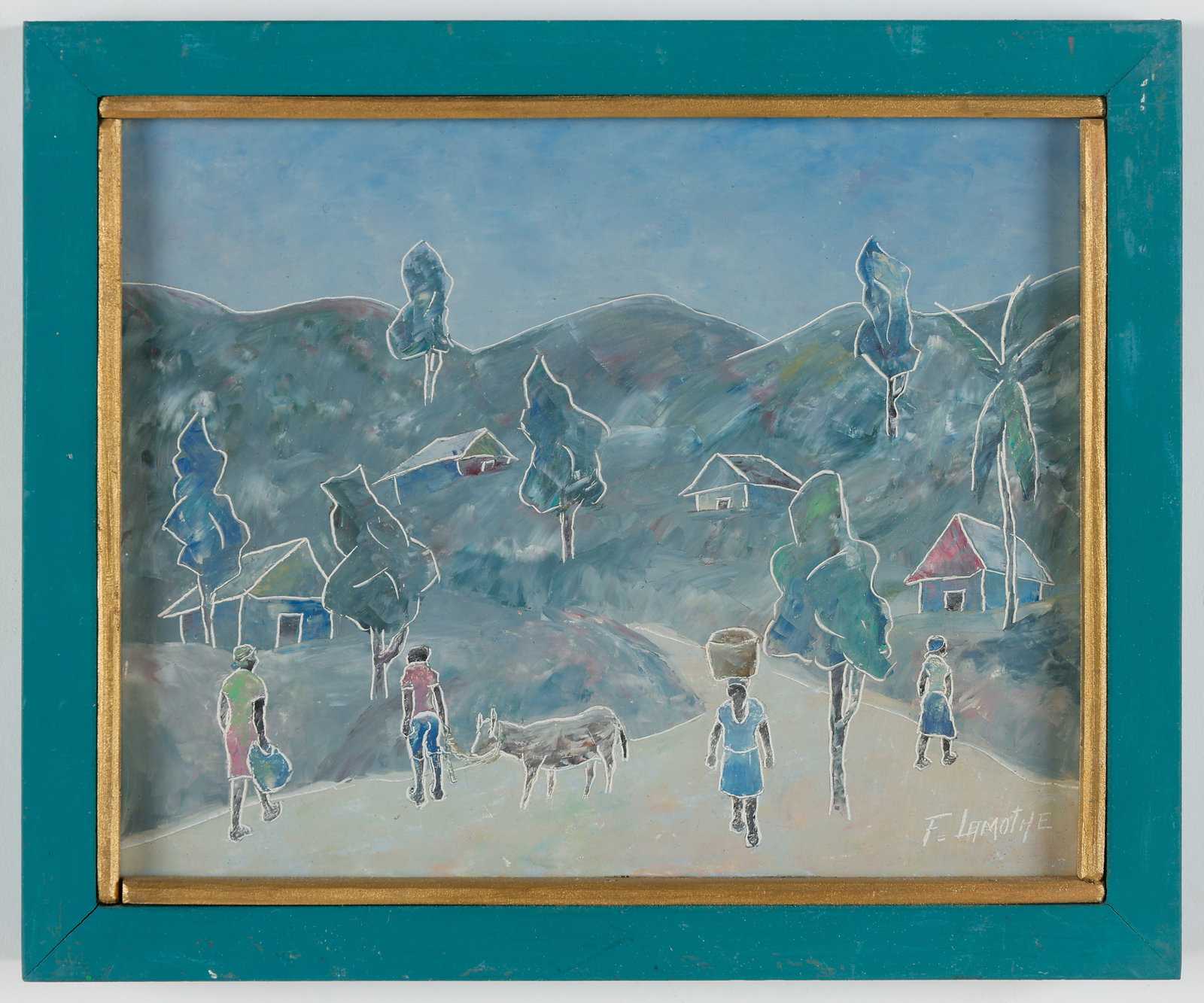 Fritz Lamothe (Haitian/Haiti) Oil Painting, 8" x 10": Fritz Lamothe (Haitian, b. 1933) oil painting on board, signed. Framed. Size: 8'' x 10'', 20 x 25 cm (board); 9.5'' x 11.5'', 24 x 29 cm (frame). Provenance: Galerie Macondo.