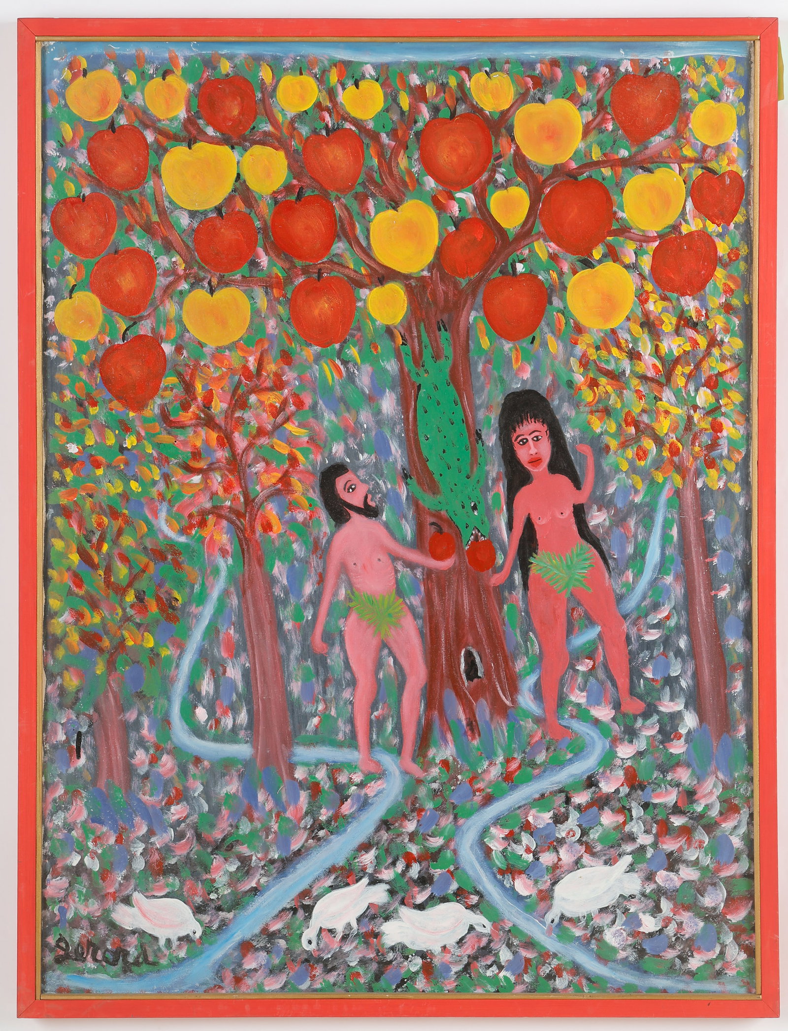 Gerard Fortune (Haitian/Haiti) Paradise, Oil Painting, 40" x 30": Gerard Fortune (Haitian, b. 1933) Paradise, oil painting on canvas, signed. Framed. Size: 40'' x 30'', 102 x 76 cm (stretcher); 41.5'' x 31.5'', 105 x 80 cm (frame). Provenance: Galerie Macondo.