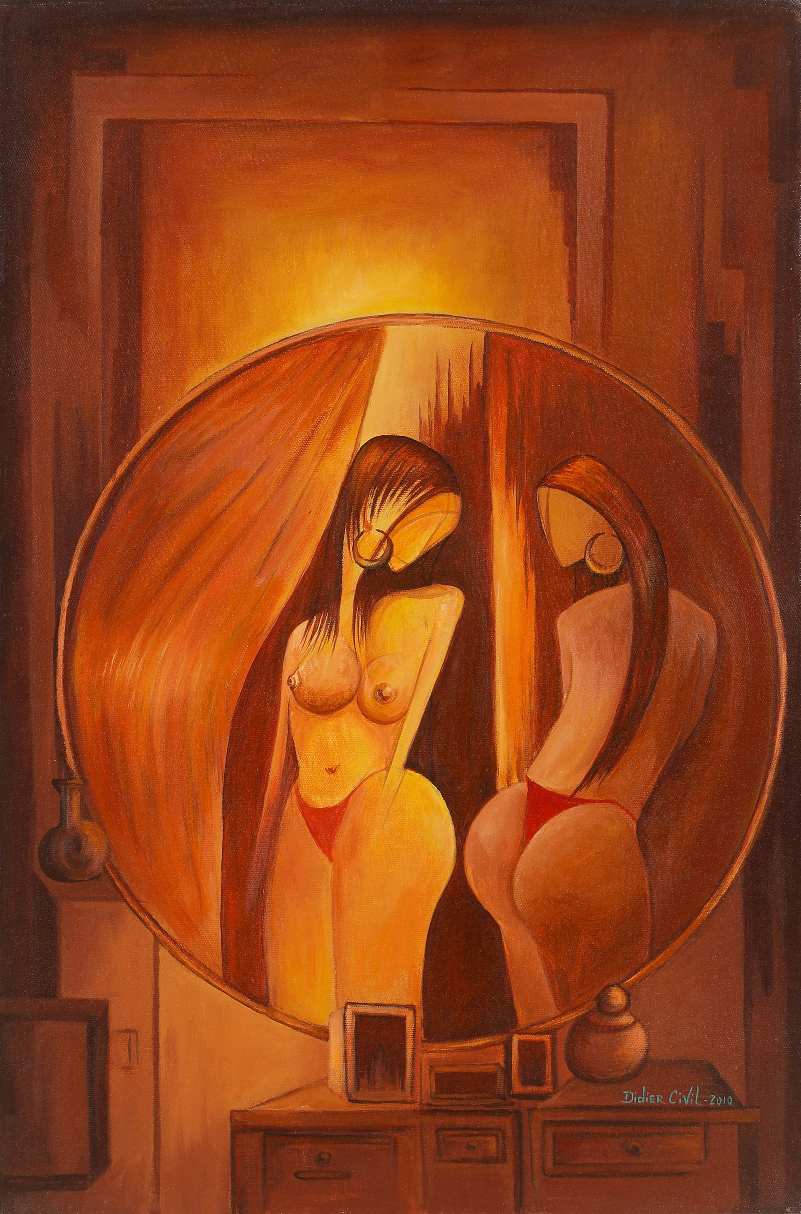 Didier Civil (Haitian/Haiti) "Belle Buda," 2010, Oil Painting, 24" x 16": Didier Civil (Haitian, b. 1973) "Belle Buda," 2010, oil painting on canvas, signed and dated. Unframed. Size: 24'' x 16'', 61 x 41 cm (stretcher). Provenance: Galerie Macondo.