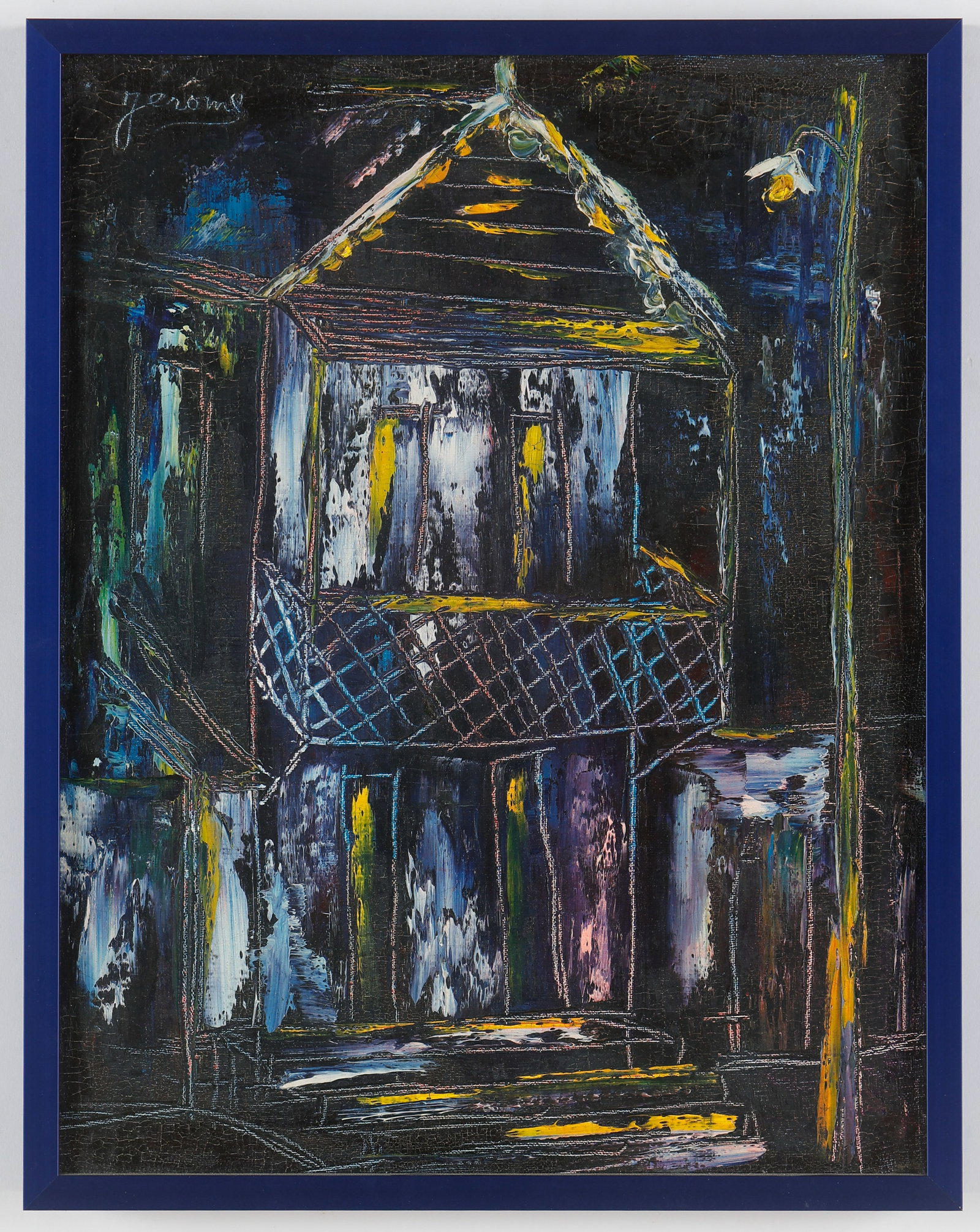 Jean Rene Jerome (Haitian/Haiti) Oil Painting, 14" x 11": Jean Rene Jerome (Haitian, 1942-1991) Untitled, oil painting on canvas, signed. Framed. Size: 14'' x 11'', 36 x 28 cm (stretcher); 14.5'' x 11.5'', 37 x 29 cm (frame). Provenance: Galerie Macondo.