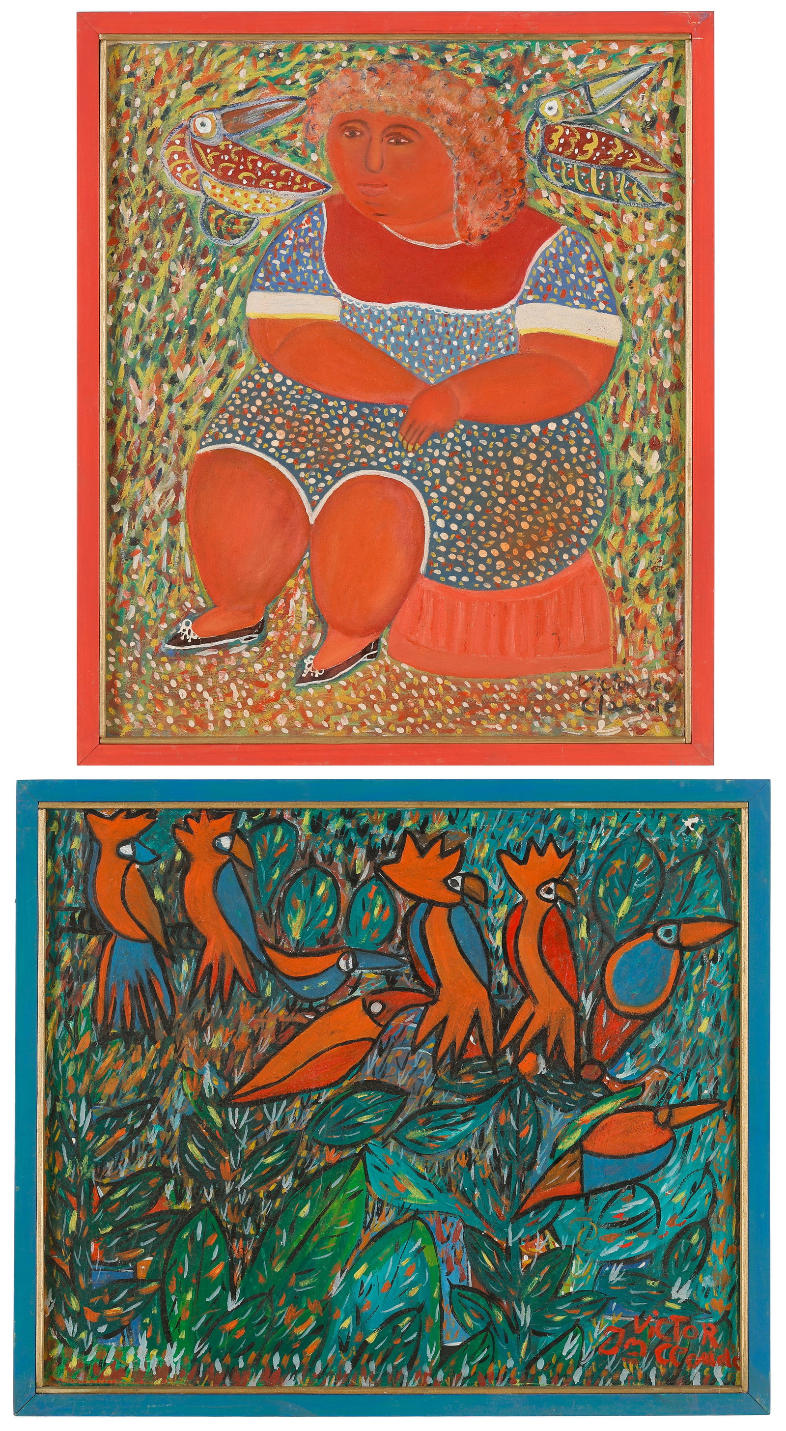 Victor Jean-Claude (Haitian/Haiti) 2 Oil Paintings, 20" x 24"; 24" x 20" (1 of 7)