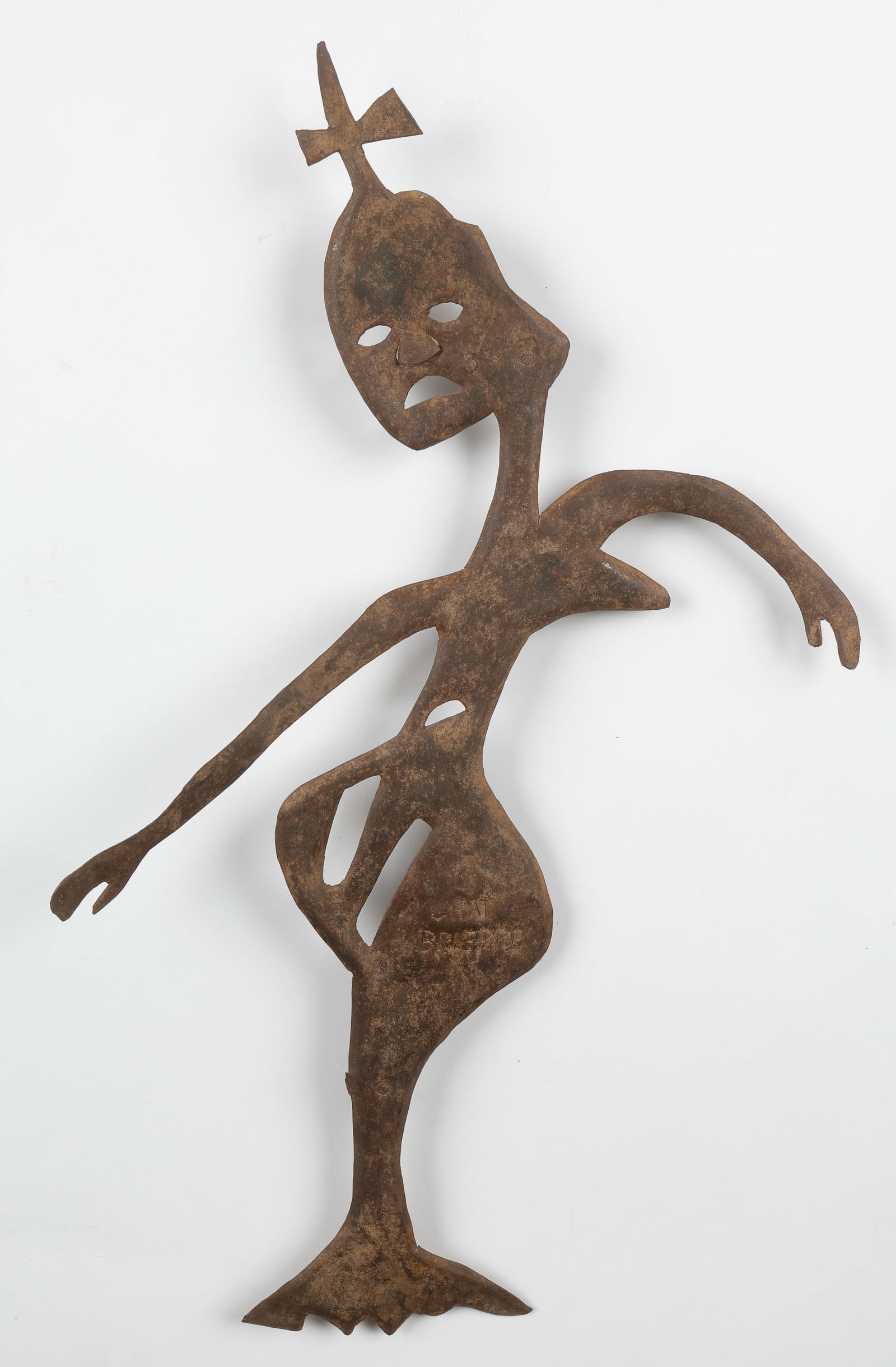 Murat Brierre (Haitian/Haiti), Cut Metal Figure, H: 26": Murat Brierre (Haitian, 1938-1988) Cut Metal Art, signed. Size: 26'' x 16'' x .5'' (66 x 41 x 1 cm). Provenance: Galerie Macondo.