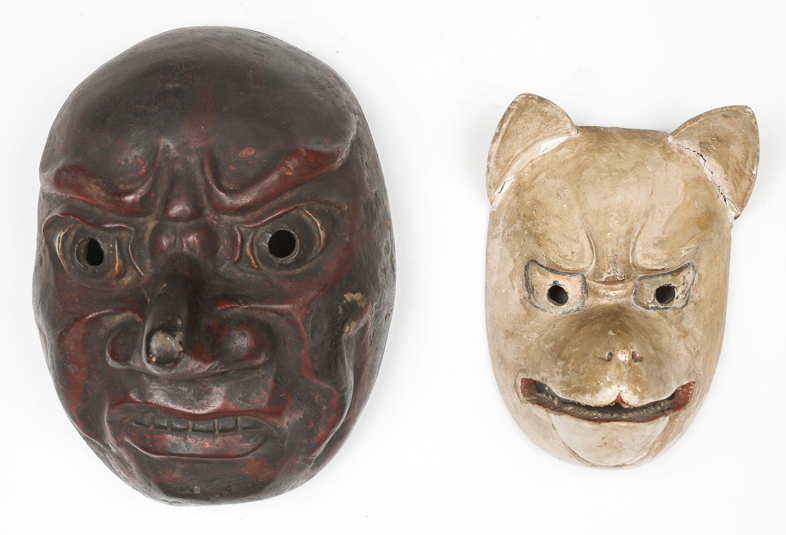 2 Japanese Theater Masks, Carved Wood, Lacquer (1 of 5)
