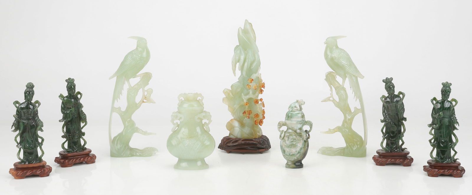 Collector's Lot of 9 Chinese Jade Cabinet Articles, H: 6"-13" (1 of 7)