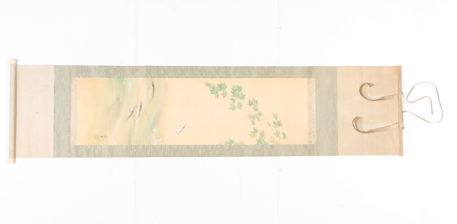 Chinese Painted Scroll of Koi Fish, L: 80" Overall (1 of 7)