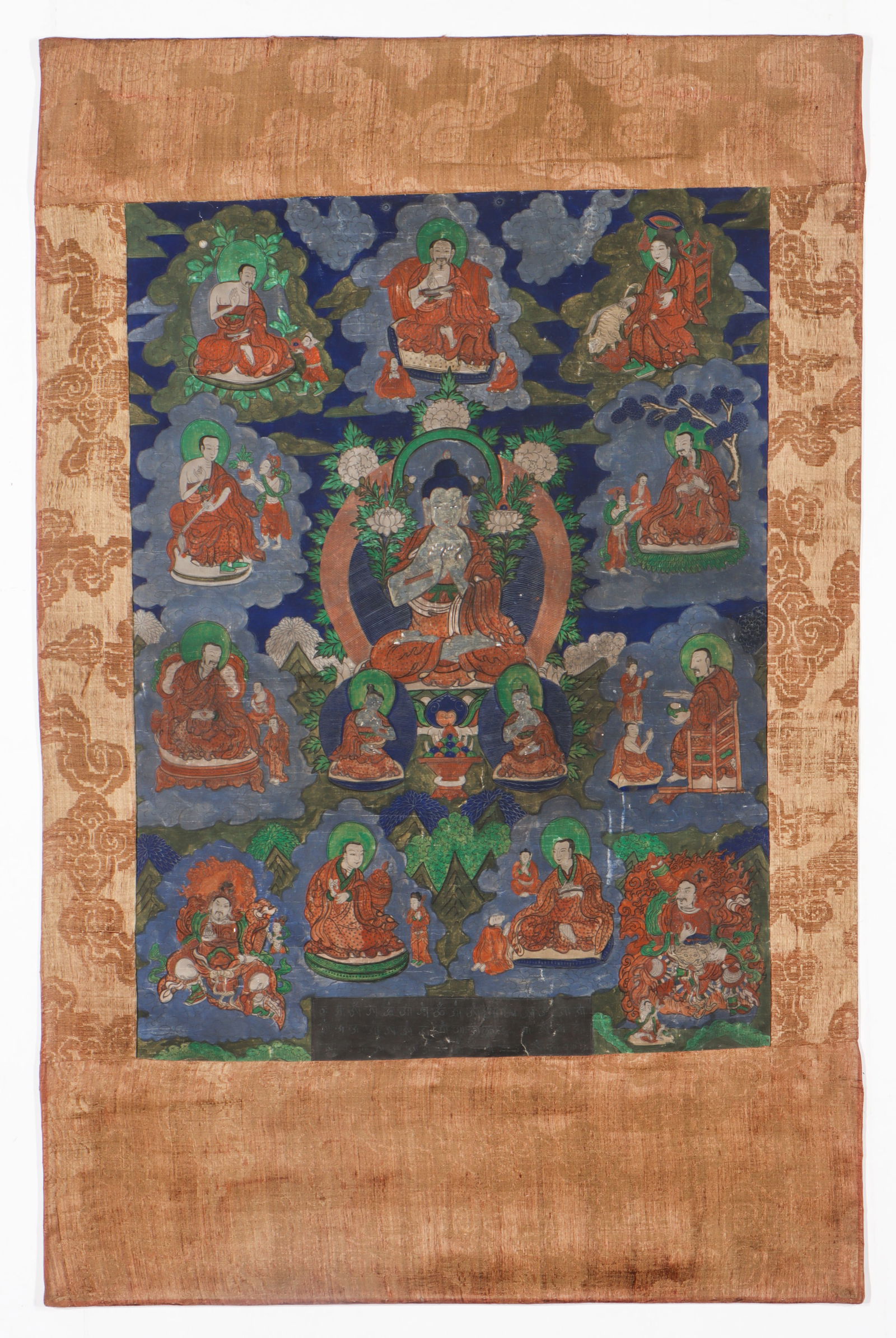 Tibetan Thangka Of Buddha With Scholars, Paint on Cloth, (1 of 3)