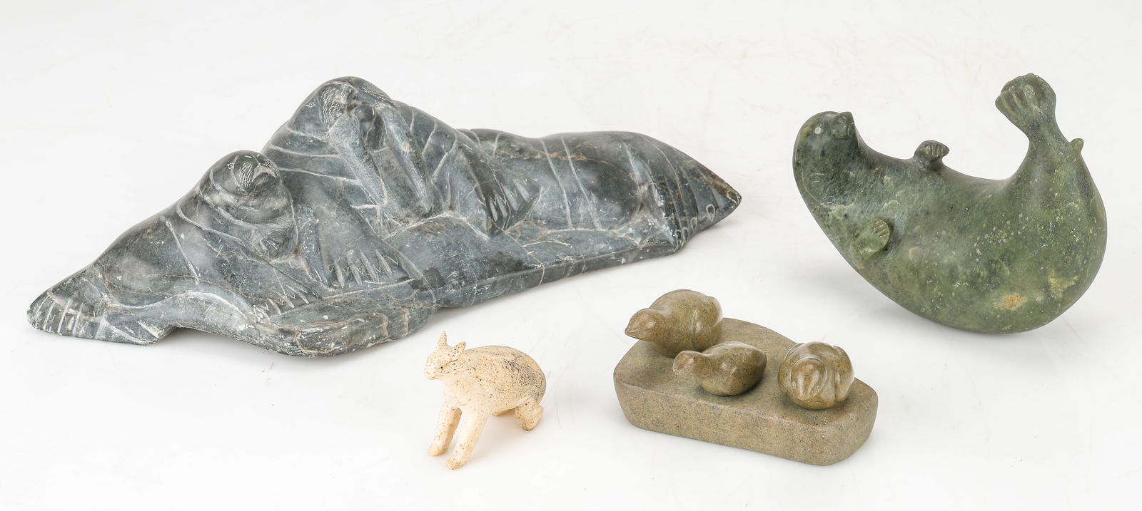 4 Inuit Sculptures, Carved Stone And Bone (1 of 7)