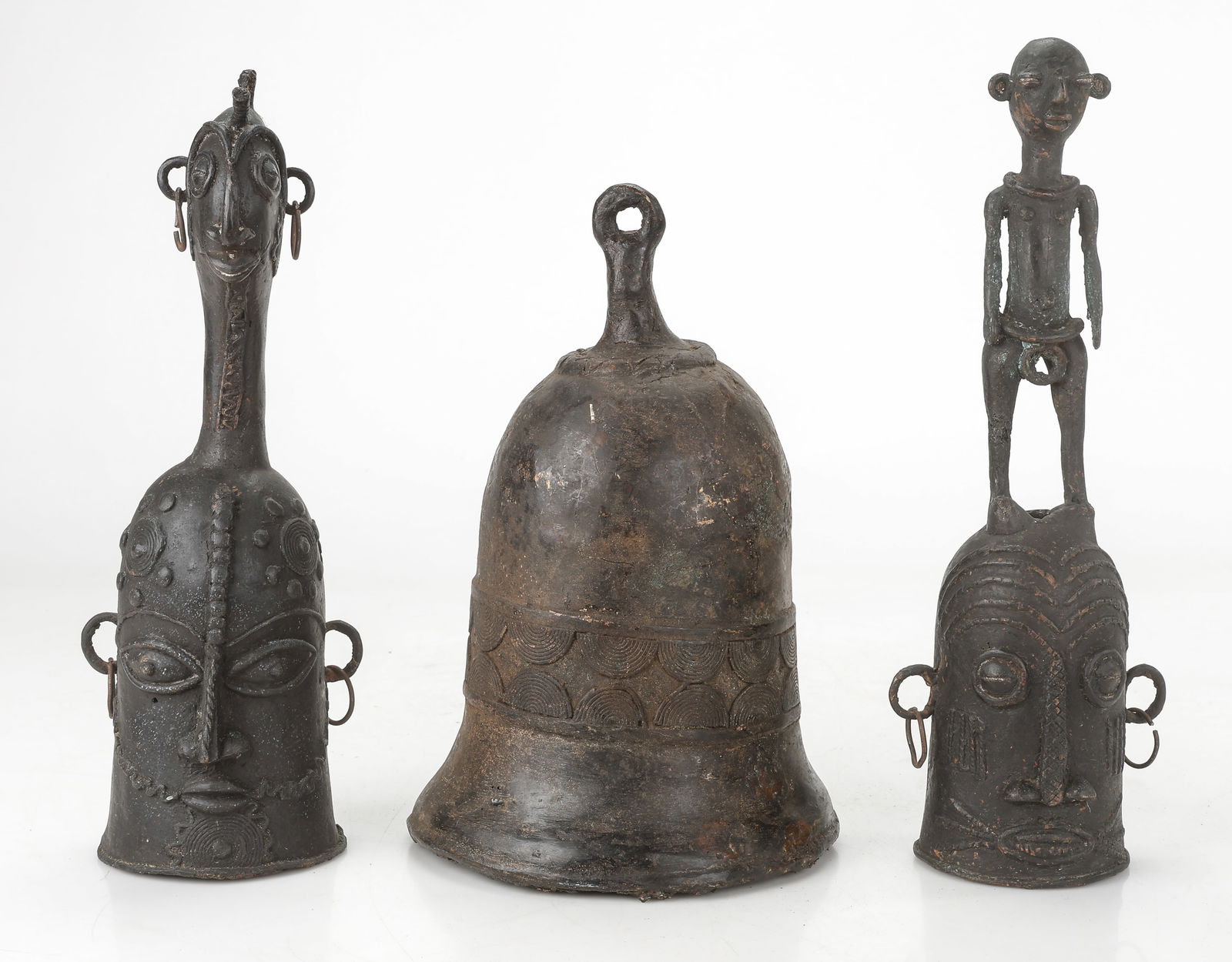 3 Benin Bronze Bells, H: 15"-18" (1 of 5)