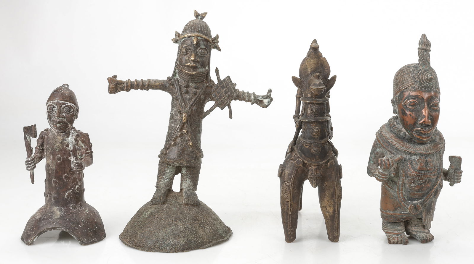 4 Benin Bronze Sculptures, Nigeria, H: 10"-14" (1 of 5)
