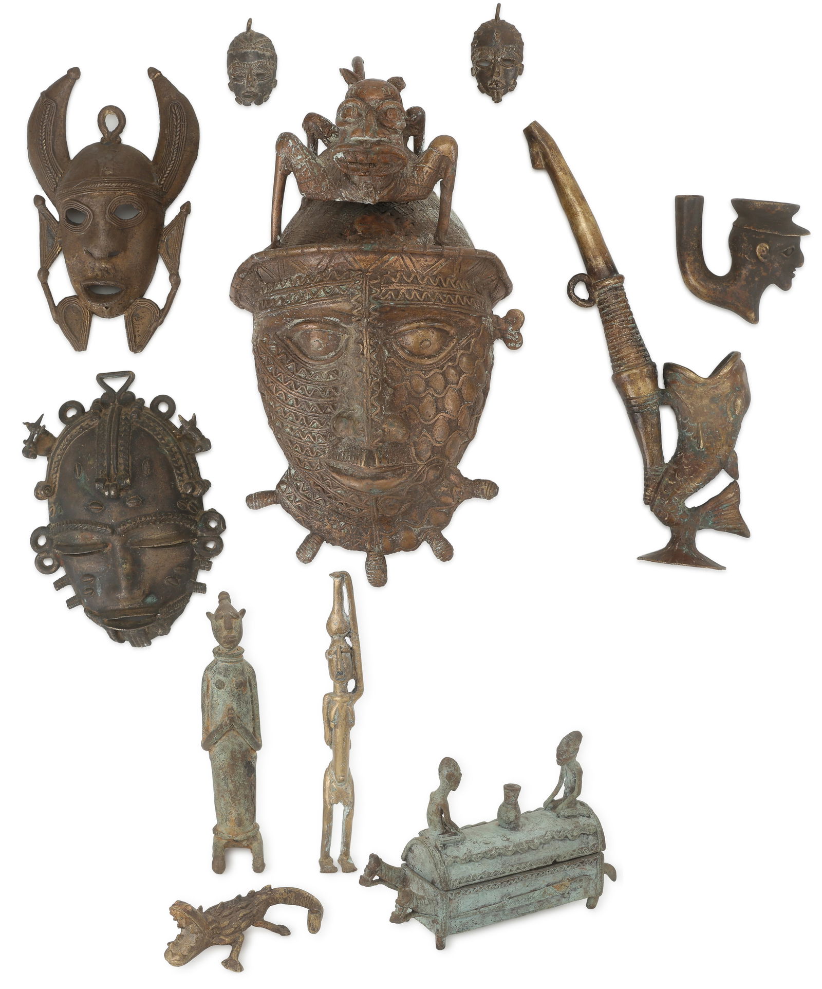 10 Benin Bronze Objects, L: 3" -13" (1 of 6)