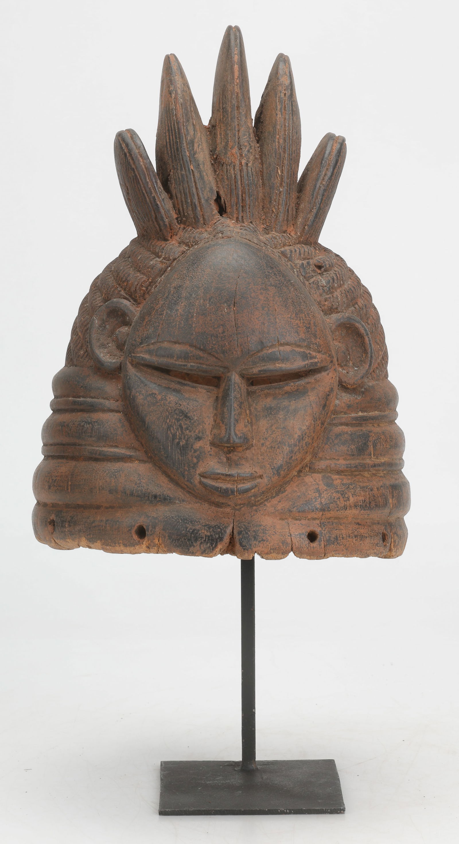 Mende Sowei Sande Society Helmet Mask, Carved Wood, H: 13.5" (1 of 6)