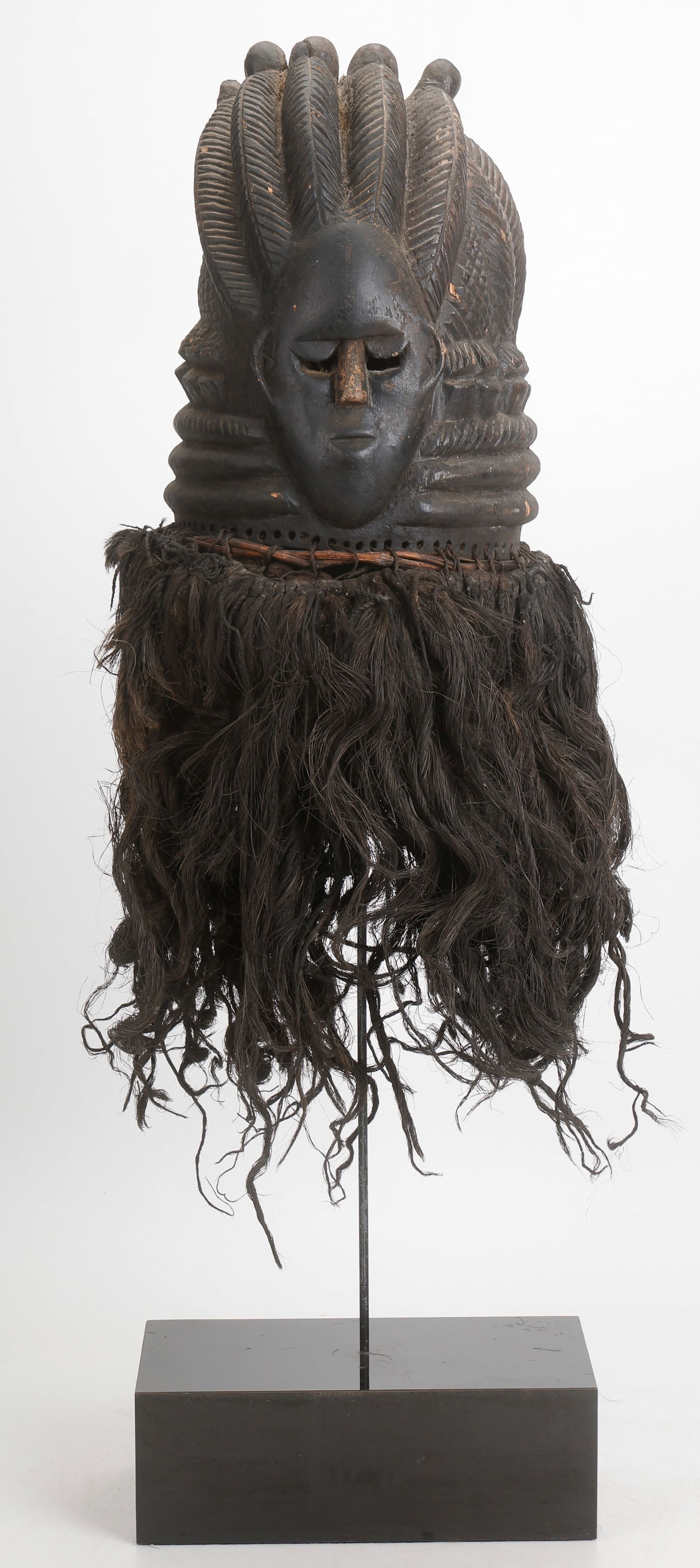 Mende Bundu Helmet Mask, Sierra Leone, Carved Wood, Hair, H: 15" (1 of 5)