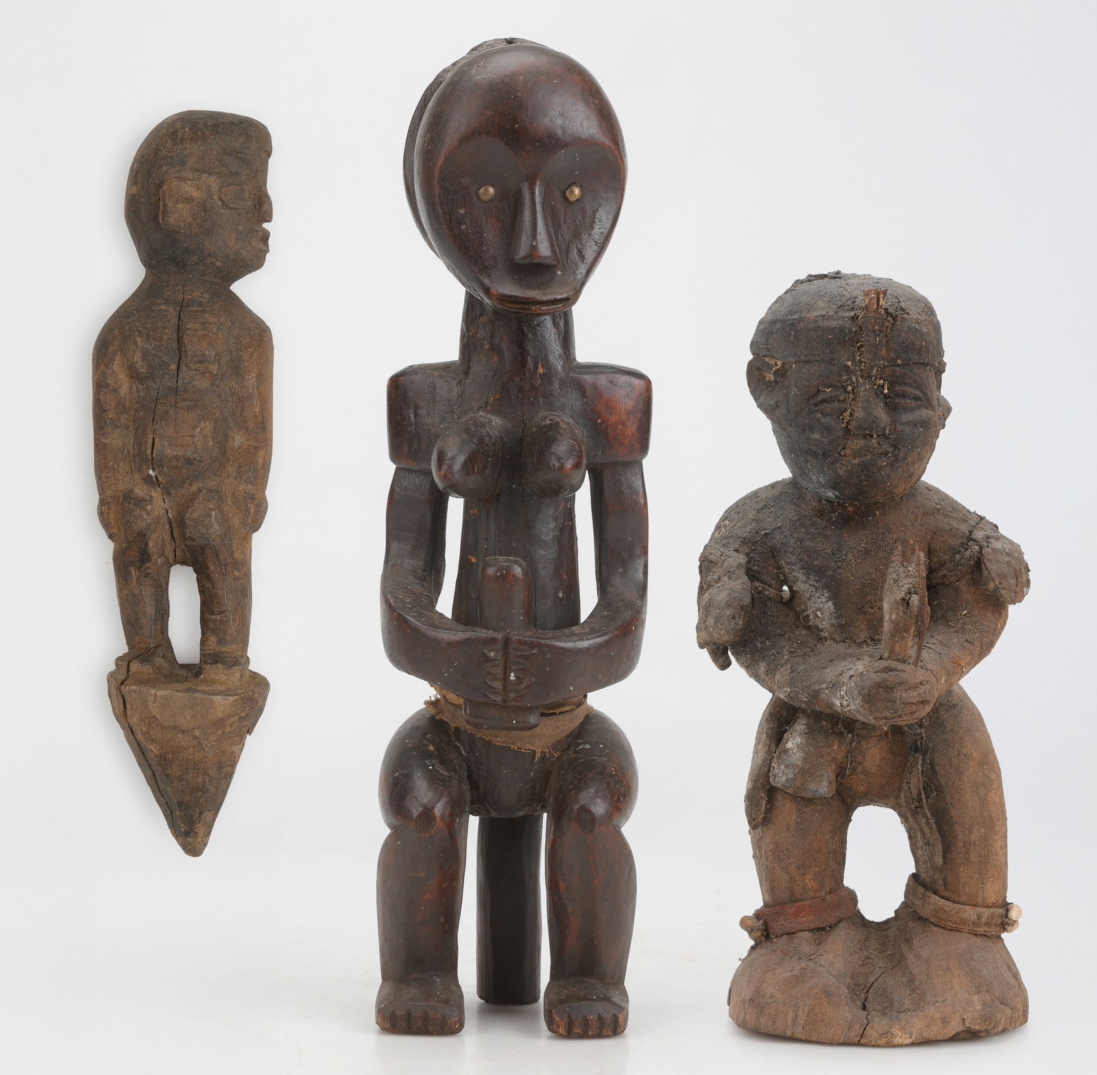3 African Fon And Byeri Shrine Figures, H: 12"-16" (1 of 15)