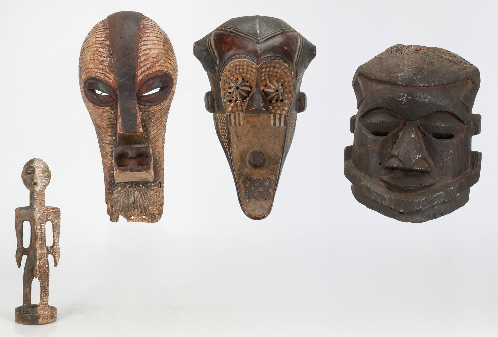 Collector's Lot Of 3 African Masks And 1 Figure, Various Cultures (1 of 8)