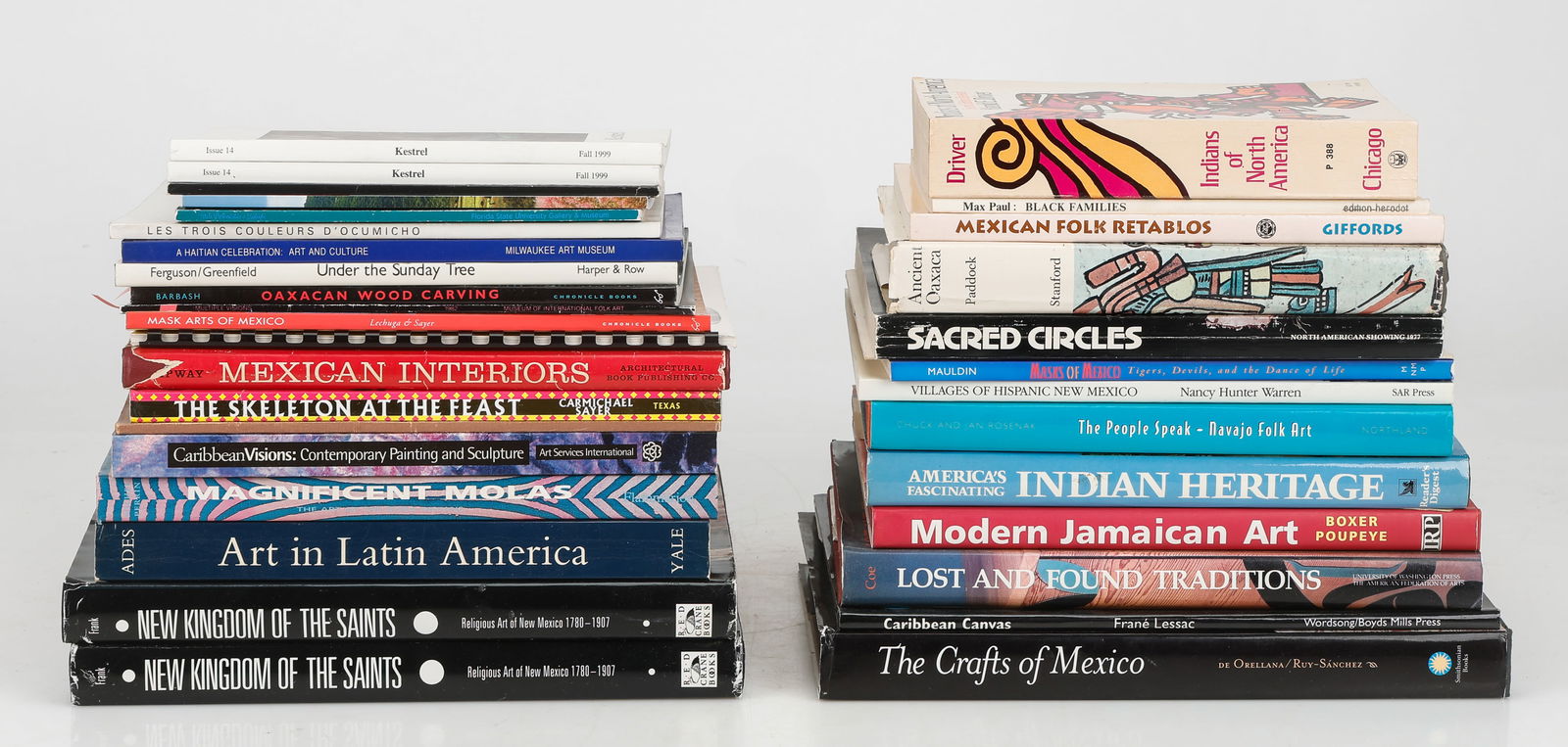 33 Books on the Arts of the America: 33 Books on the Arts of the America. Largely focused on Indigenous art, also includes works on Mexican interior design and modern Jamaican art. Shelf Length: 20.25'' (51 cm).