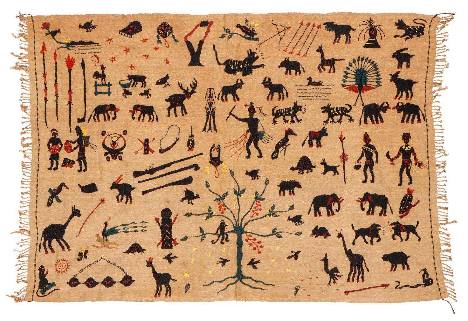 Naga Tribal "Story Quilt" Cotton Textile: Naga Tribal "Story Quilt" Cotton Textile. Embroidery on cotton. 4'11'' x 3'5'' (150 x 104 cm)