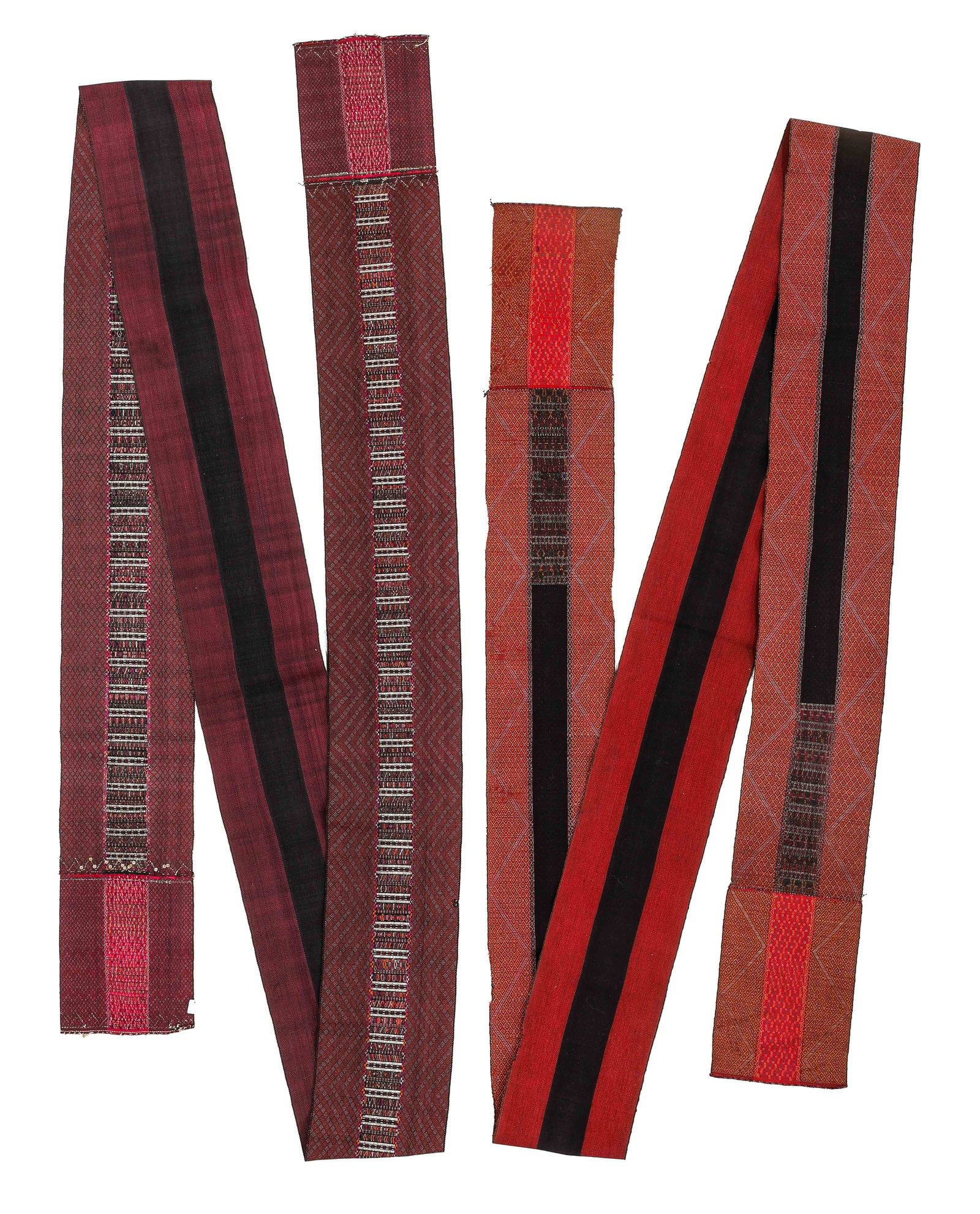 Two Khami Men's Loin Cloth, Burma (Myanmar), Early 20th C.: Two Khami Men's Loin Cloth, Burma (Myanmar), Early 20th C. Sizes: 1) 0'7'' x 13'0'' (18 x 396 cm); 2) 0'7'' x 13'11'' (18 x 424 cm). Weight: 1.5 lbs. Continuous and discontinuous supplementary weft pa