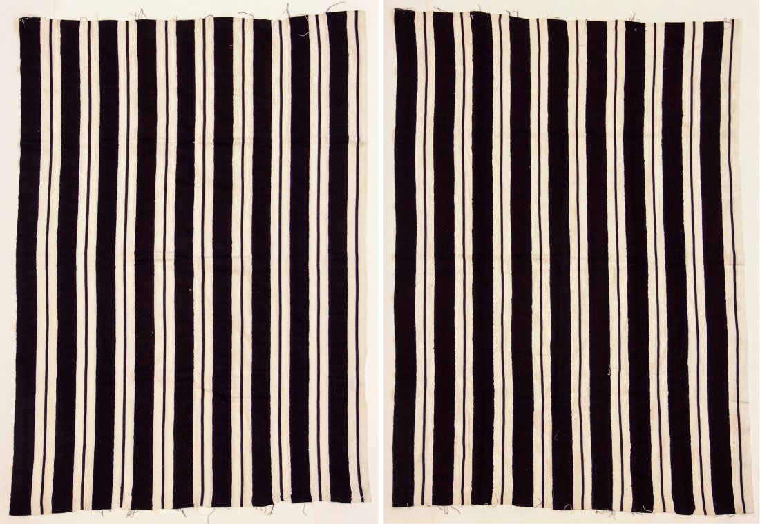 2 Pc Lot African Market Cloths; Mopti Mali: Contemporary Women's Market Cloth; Mopti Mali. Hand spun cotton. Natural dye. Collected July 2004. Size: 43.5" x 61" and 42.25" x 59.5".