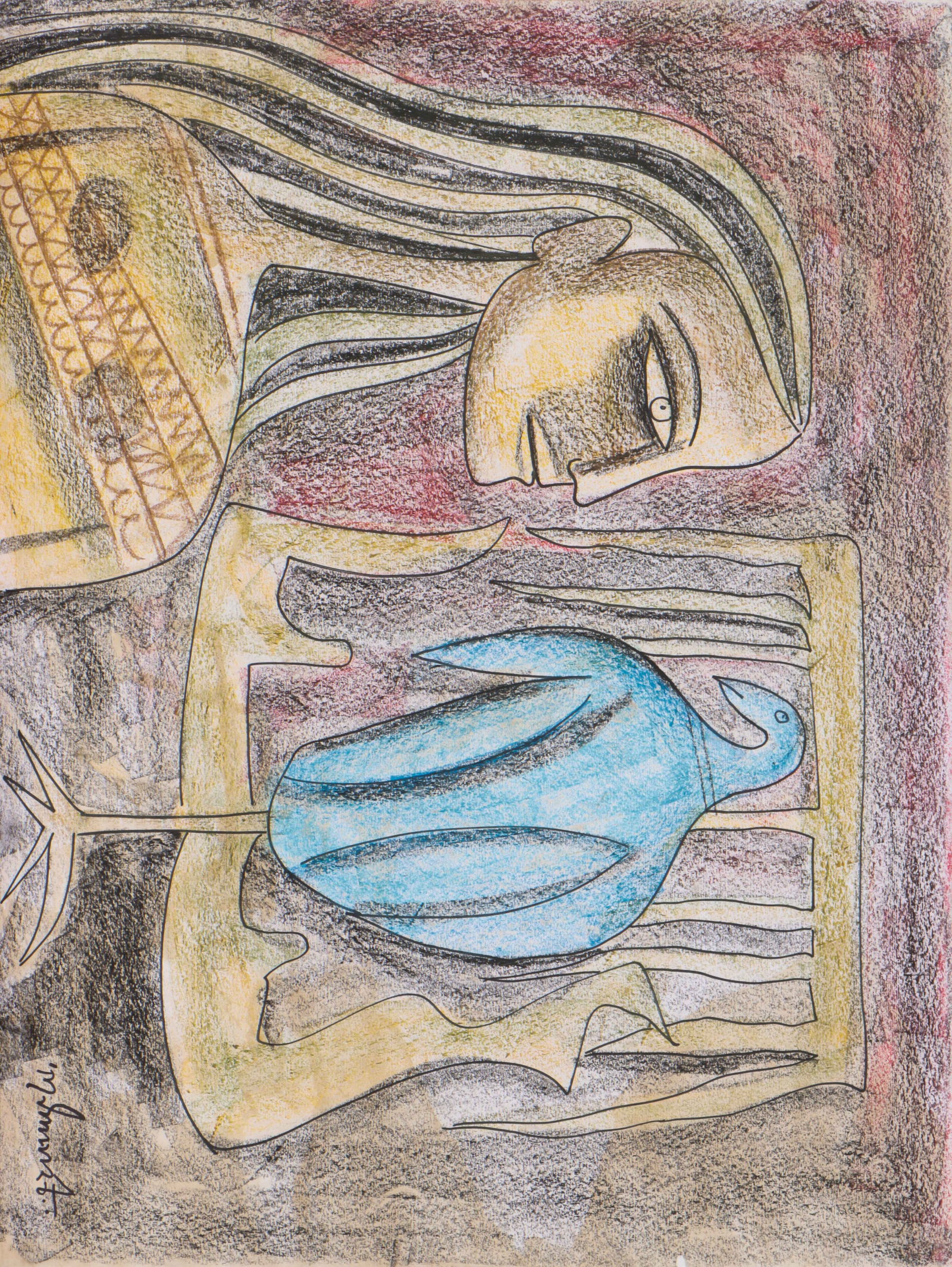 Ganesh Pyne (Indian, 1937-2013) Album Of 26 Pastel Drawings, 28" x 22" - 5