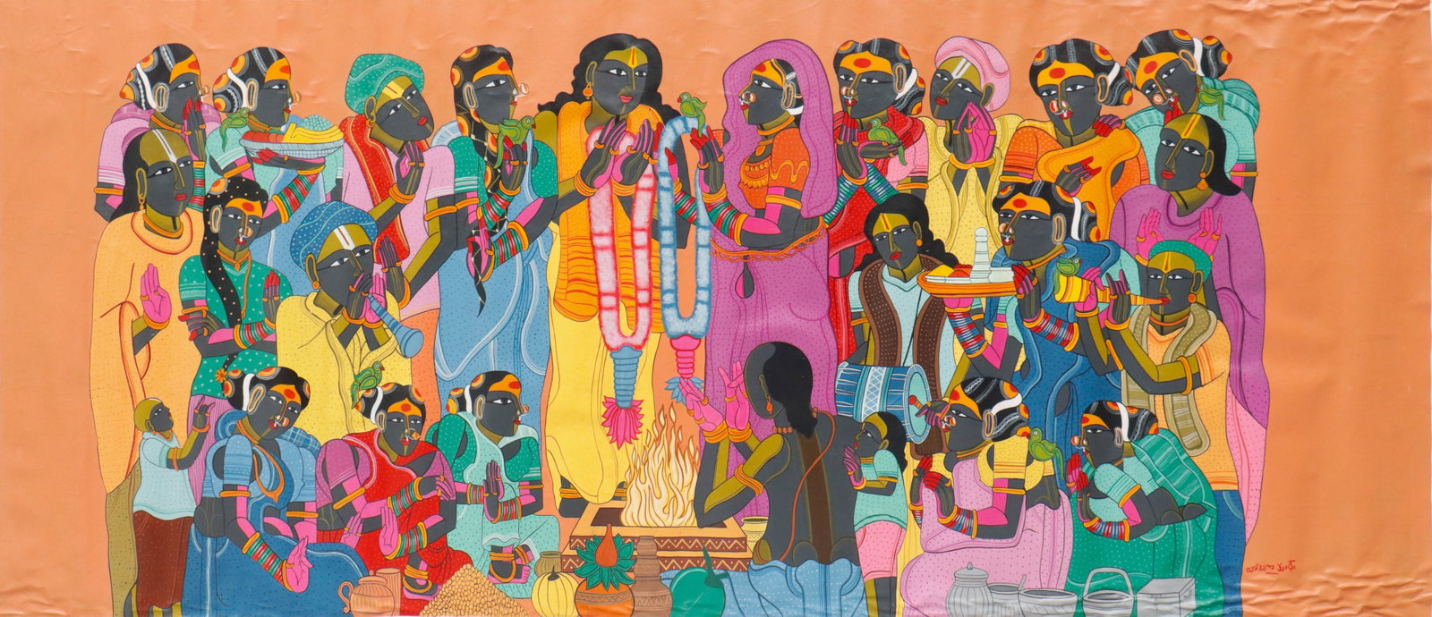Thota Vaikuntam (Indian, b. 1942) Monumental Painting, 50" x 117": Thota Vaikuntam (Indian, b. 1942) Untitled, acrylic painting on unstretched canvas, signed. Unframed. Size: 4'2'' x 9'9'' (127 x 297 cm).