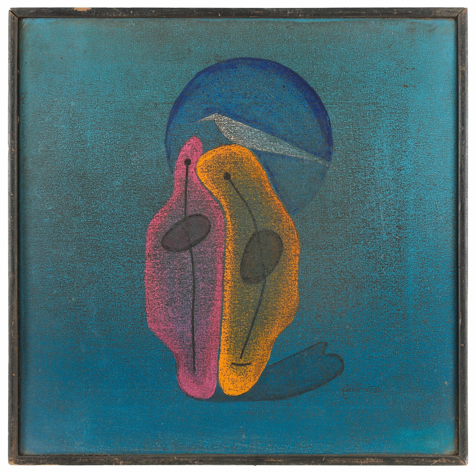 Jagdish Swaminathan (Indian, 1928-1994) Oil Painting, 18" x 18": Jagdish Swaminathan (Indian, 1928-1994) Untitled, 1960, oil painting on canvas, signed and dated. Framed. Size: 18'' x 18'', 46 x 46 cm (stretcher); 18.75'' x 19'', 48 x 48 cm (frame).