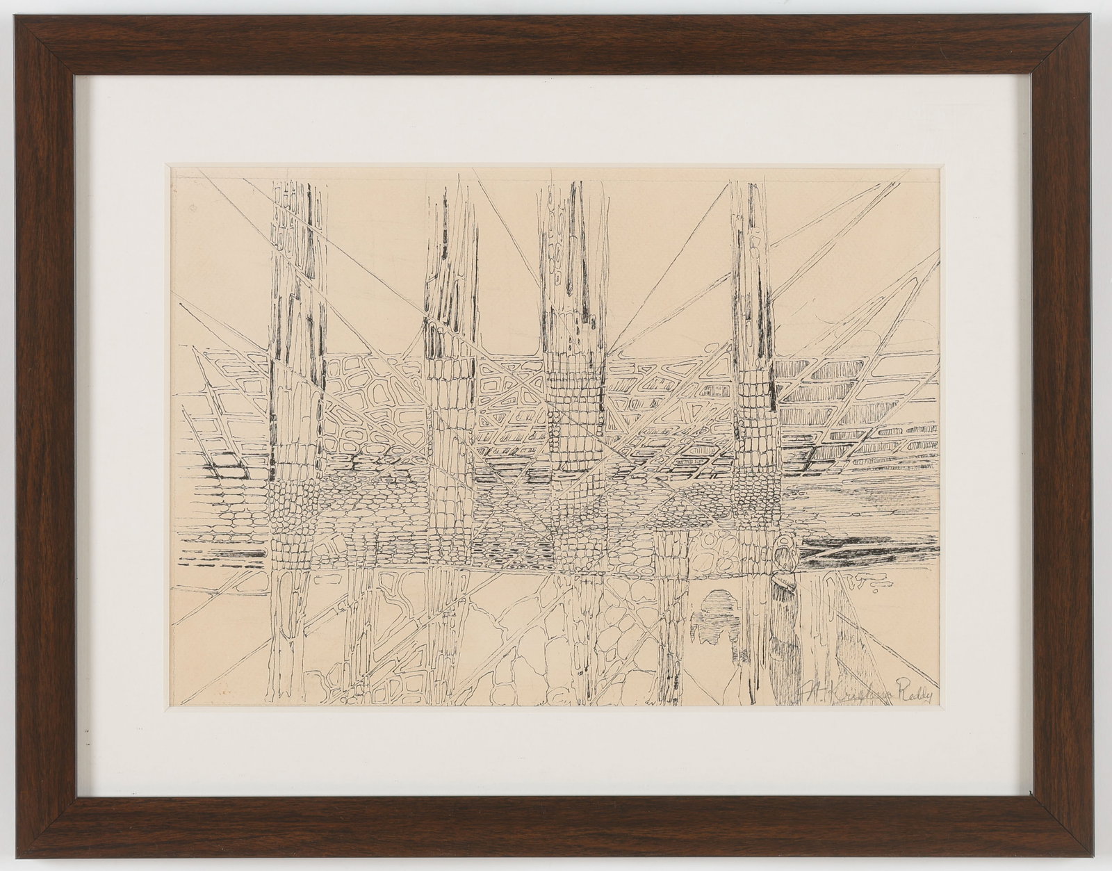 Krishna Reddy (Indian, 1925-2018) Etching, 10" x 14": Krishna Reddy (Indian, 1925-2018) Untitled, etching on paper, signed. Framed. Size: 10'' x 14'', 25 x 36 cm (image); 15.5'' x 19.75'', 39 x 50 cm (frame).