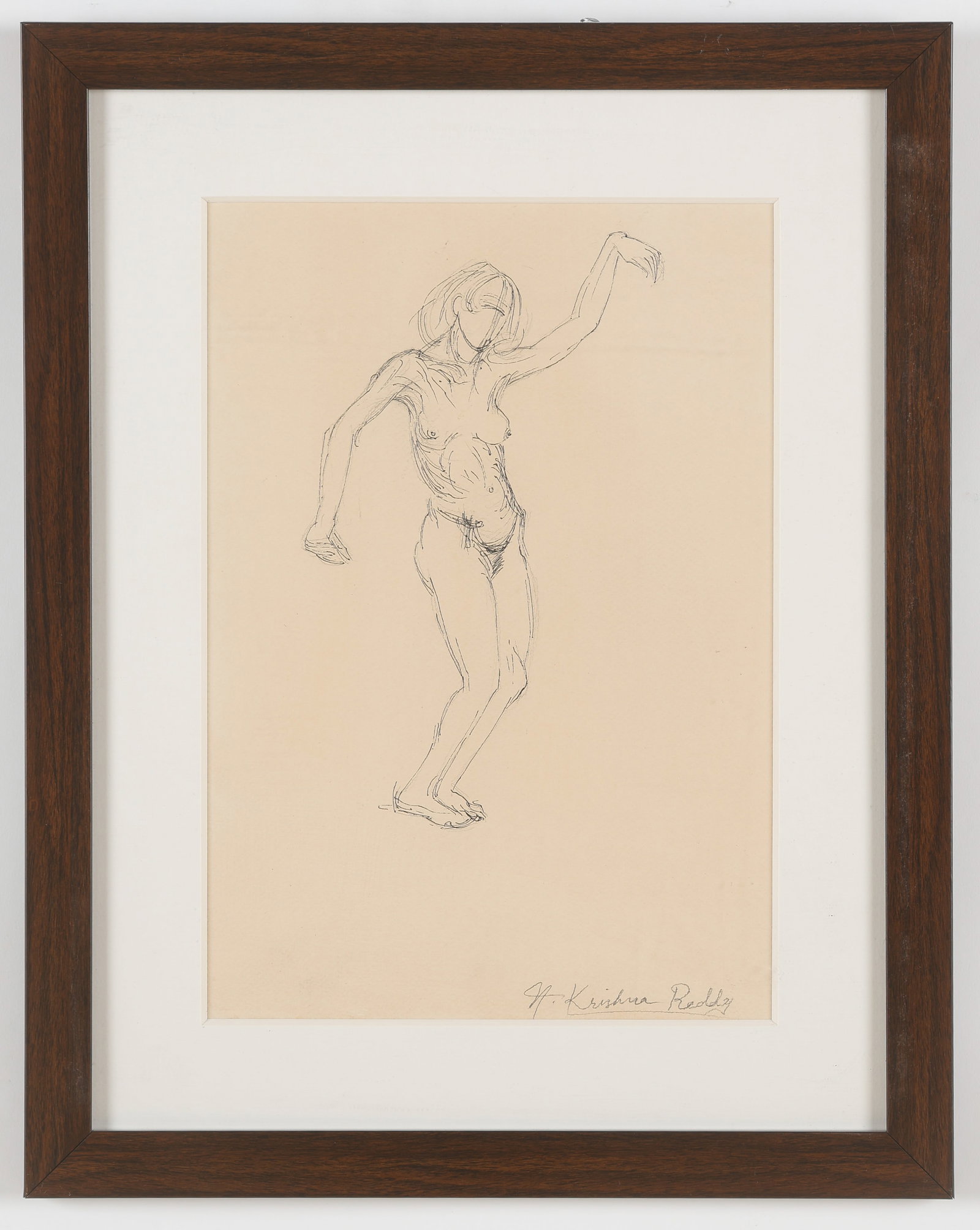 Krishna Reddy (Indian, 1925-2018) Pencil Sketch, 14" x 10": Krishna Reddy (Indian, 1925-2018) Untitled (Nude Sketch), pencil on sheet, signed. Framed. Size: 13.75'' x 9.5'', 35 x 24 cm (image); 19.75'' x 15.5'', 50 x 39 cm (frame).