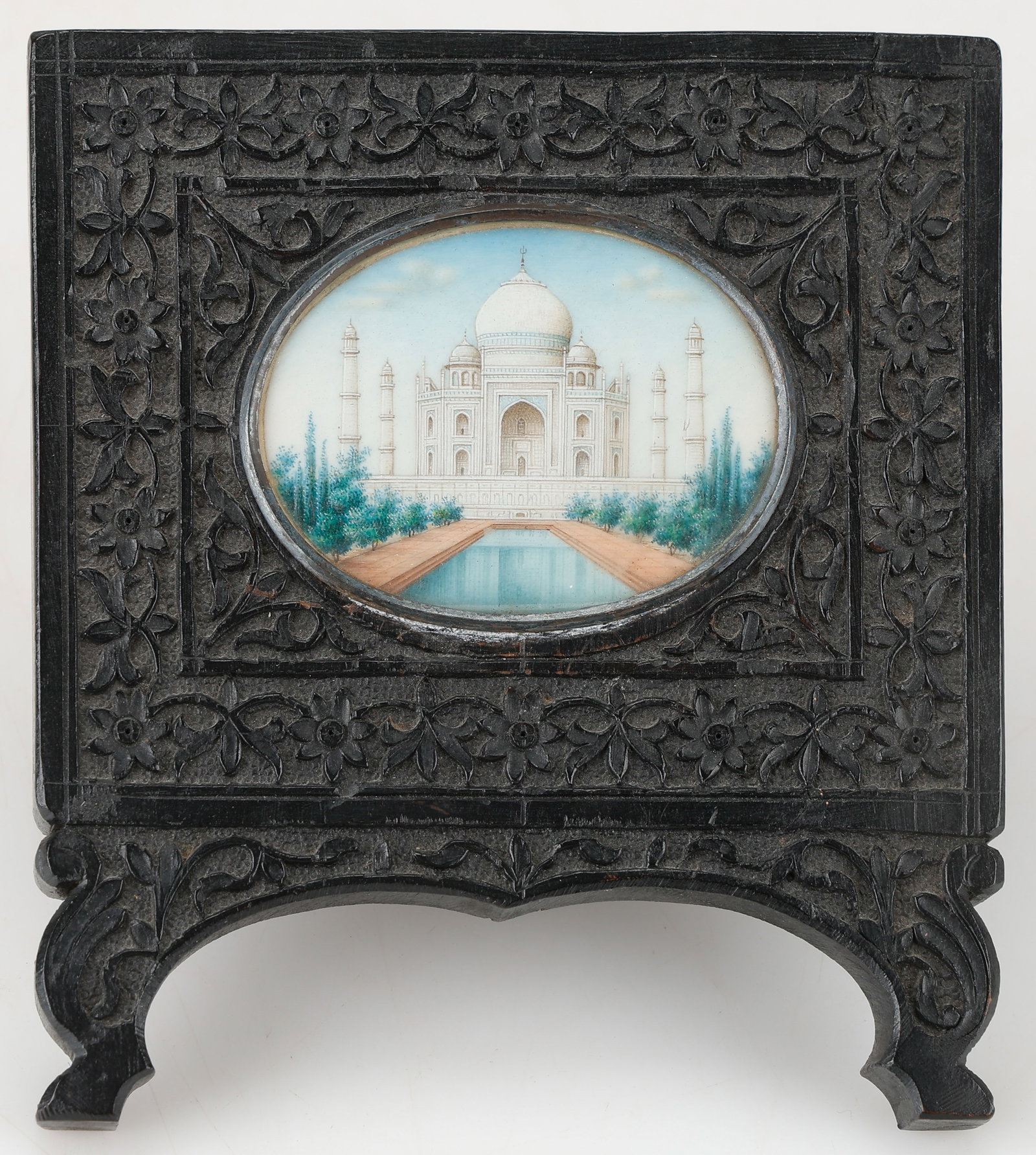 Antique Indian Miniature Painting Of The Taj Mahal, In A Carved Rosewood Frame (1 of 4)