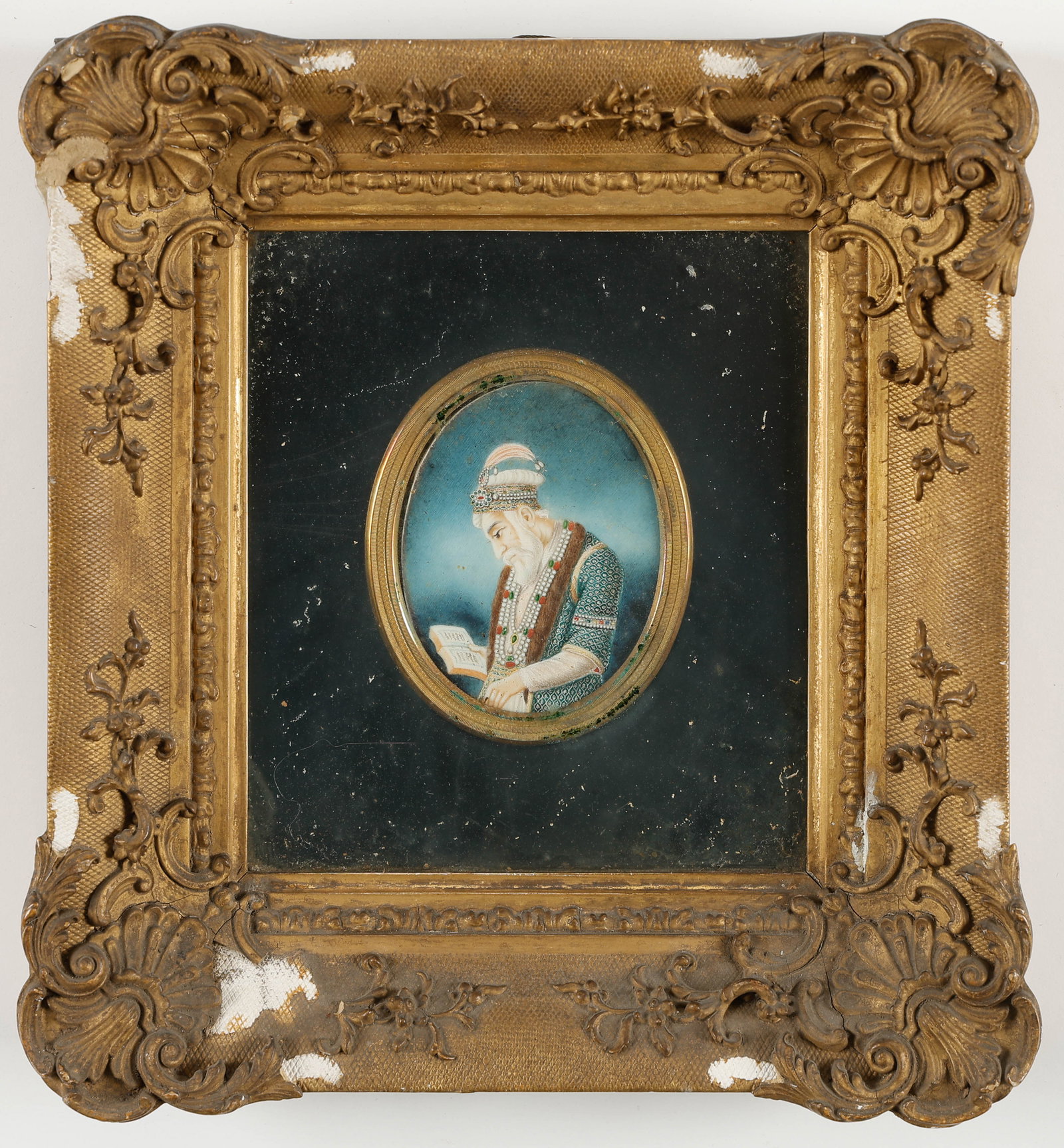 Indian Mughal-Style Portrait Miniature of a Scholar or Nobleman Reading, C. 1800-1850 (1 of 3)