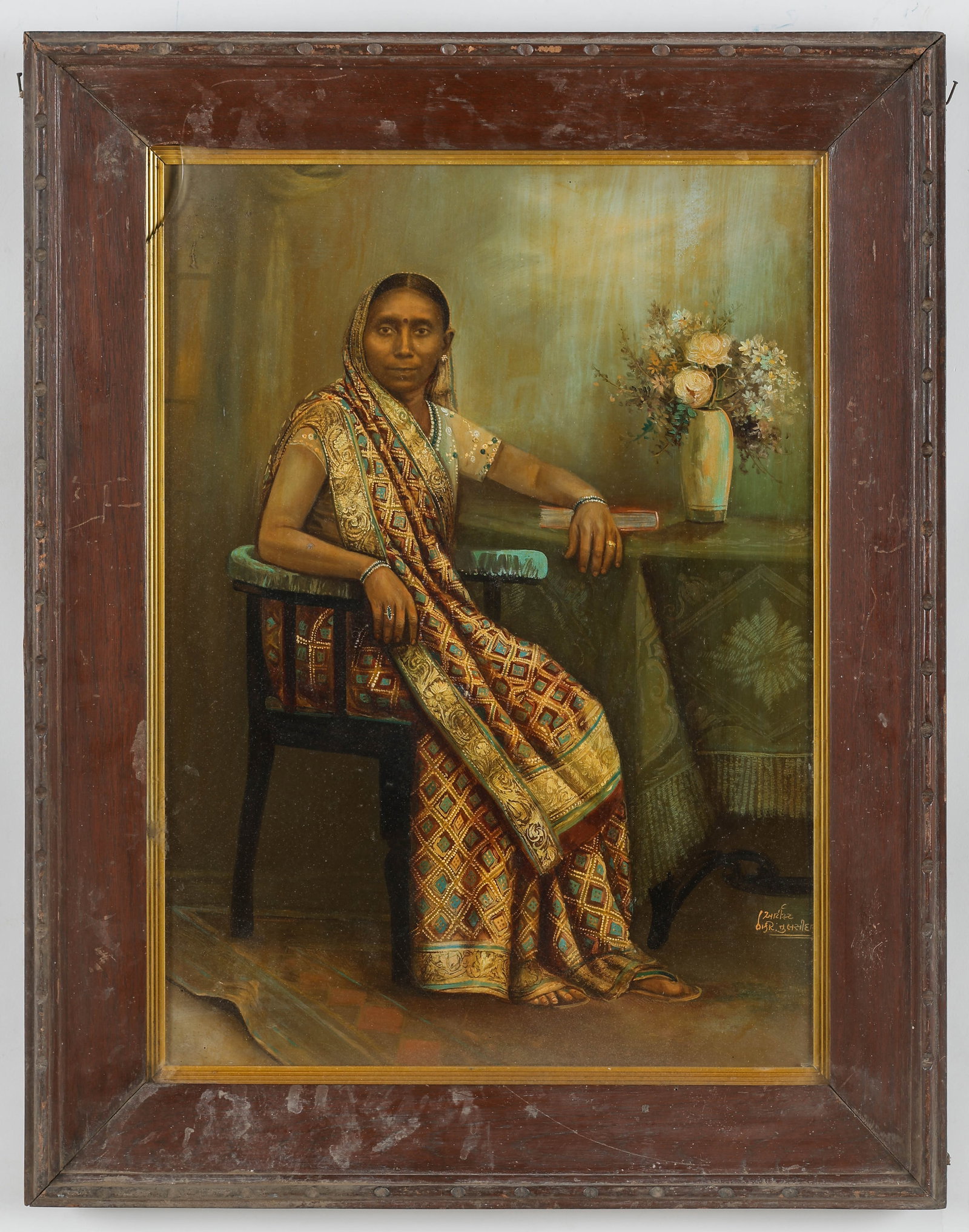 Indian Portrait Of A Woman, Jaykar B.J.R. And Co., Early 20th C.: Indian Portrait Of A Woman, Jaykar B.J.R. And Co., Early 20th C. Mixed media painting, signed. Framed. Size: 20.75'' x 15'', 53 x 38 cm (sight); 26.75'' x 21'', 68 x 53 cm (frame).