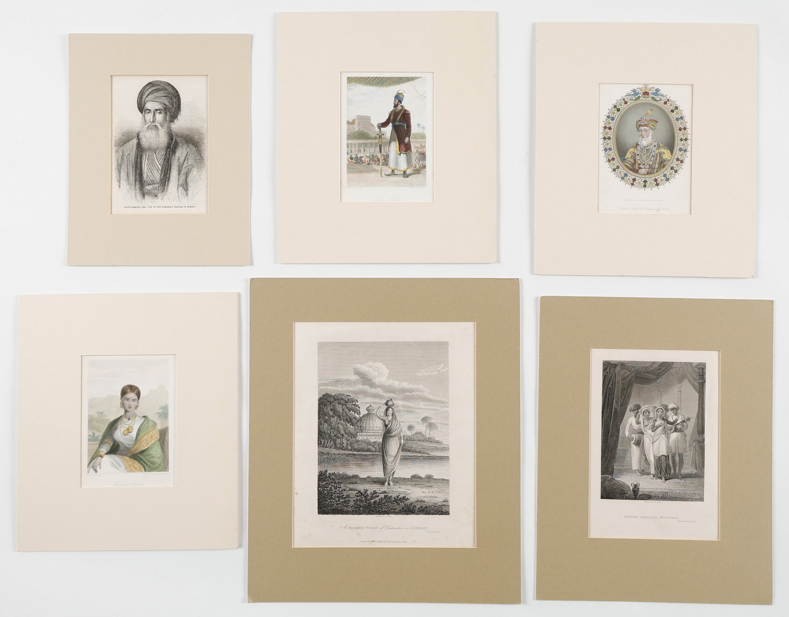 Group Of 6 Indian Portrait Engravings, Early-Late 19th C.: Group Of 6 Indian Portrait Engravings, Early-Late 19th C. Including: 1) The Queen Of Bundy (Thomas and William Daniell), 2) Sultan Baber (Thomas and William Daniell), 3) Akbur Shah 2nd Emperor Of Delh