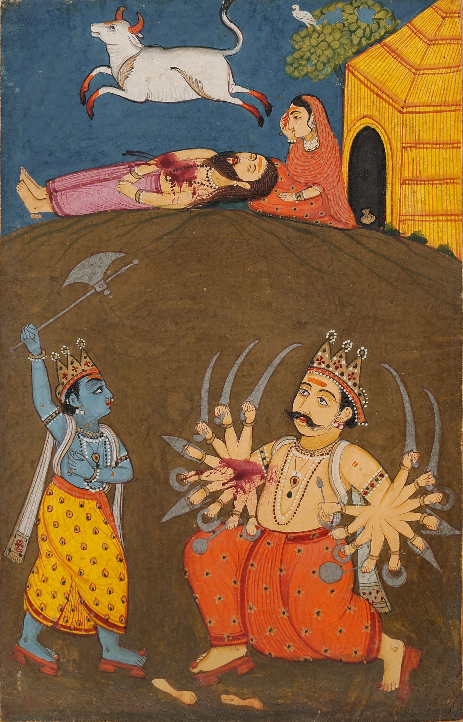 Bengal School Indian Miniature Of Parashurama Avatar Fighting Kartavirya Arjuna, Late 18th C. (1 of 6)
