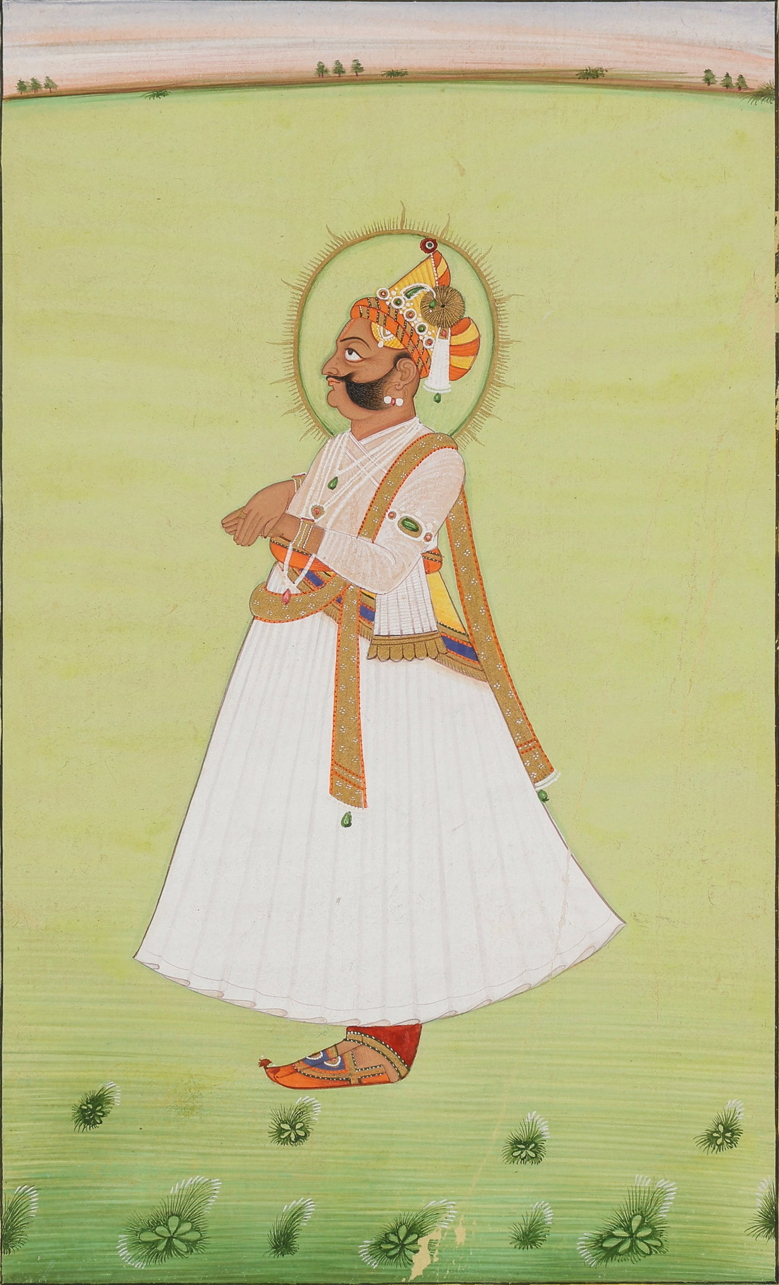 Portrait Of Maharaja Gaj Singh Ji, Bikaner School,Rajasthan,With Royal Collection Stamp, C.: Portrait Of Maharaja Gaj Singh Ji, Bikaner School,Rajasthan,With Royal Collection Stamp, C. 1780-1820. Size: 10.25'' x 6.75'', 26 x 17 cm (sheet); 16'' x 12'', 41 x 30 cm (mat). Opaque watercolor on p