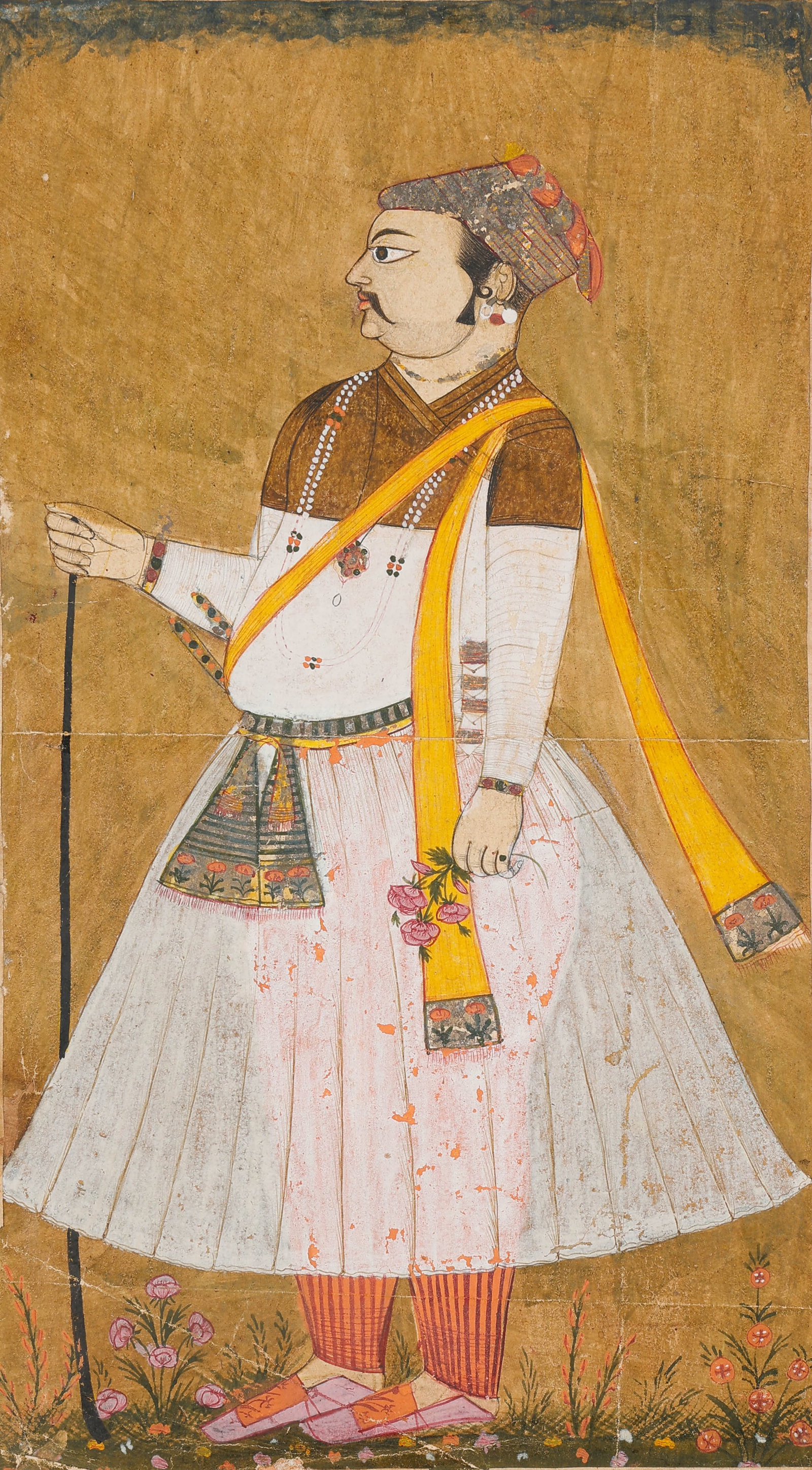 Bikaner Portrait Miniature Of a Nobleman, ex Personal Collection of H.H. Maharaja Bikaner, Late: Bikaner Portrait Miniature Of a Nobleman, ex Personal Collection of H.H. Maharaja Bikaner, Late 18th-Early 19th C. Size: 13'' x 8.25'', 33 x 21 cm (sheet); 18'' x 14'', 46 x 36 cm (mat). A Indian Rajp
