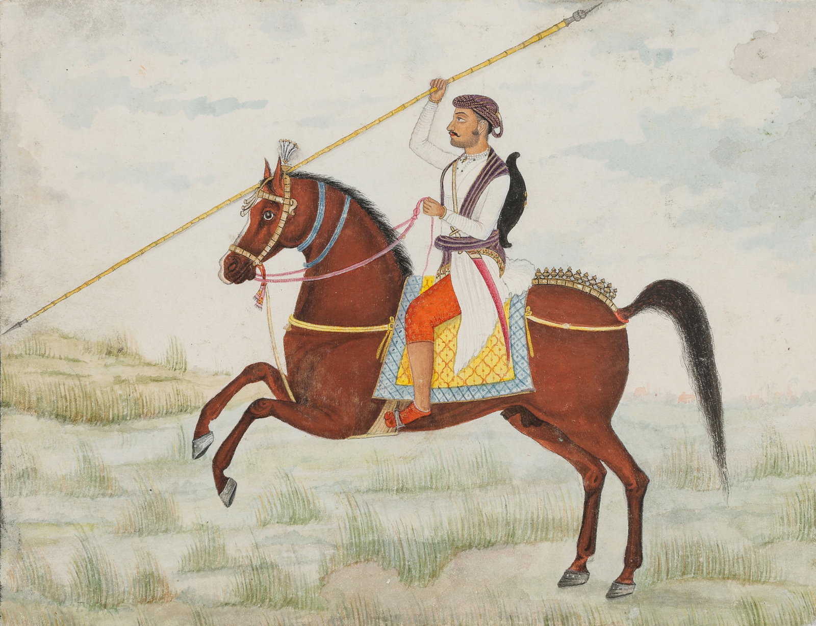 Rajasthani Equestrian Portrait Of A Nobleman On Horseback, Marwar/Bikaner School, Late 18th/early: Rajasthani Equestrian Portrait Of A Nobleman On Horseback, Marwar/Bikaner School, Late 18th/early 19th C. Size: 6.75'' x 8.75'', 17 x 22 cm (sheet); 11'' x 14'', 28 x 36 cm (mat). Opaque watercolor an