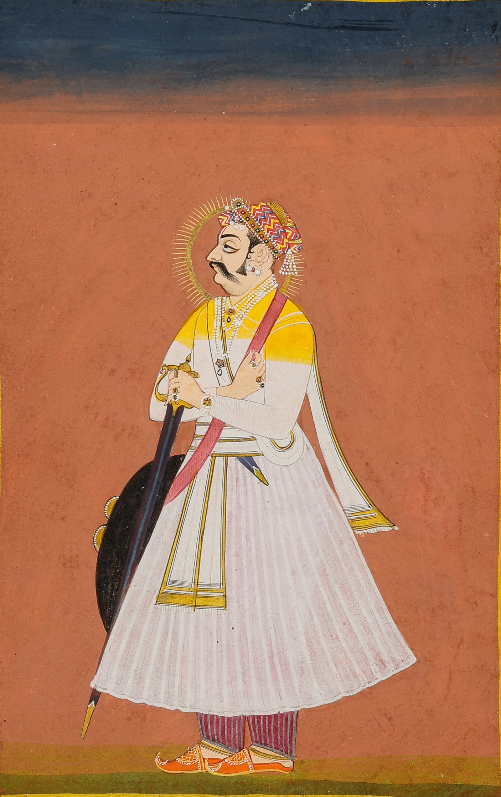Portrait Of Maharaja Gaj Singh Ji, Bikaner School, Rajasthan, Late 18th-Early 19th C.: Portrait Of Maharaja Gaj Singh Ji, Bikaner, Rajasthan, Late 18th-Early 19th C. Size: 13.25'' x 9.5'', 34 x 24 cm (sheet); 16'' x 12'', 41 x 30 cm (mat). Opaque watercolor and gold on paper, depicting 