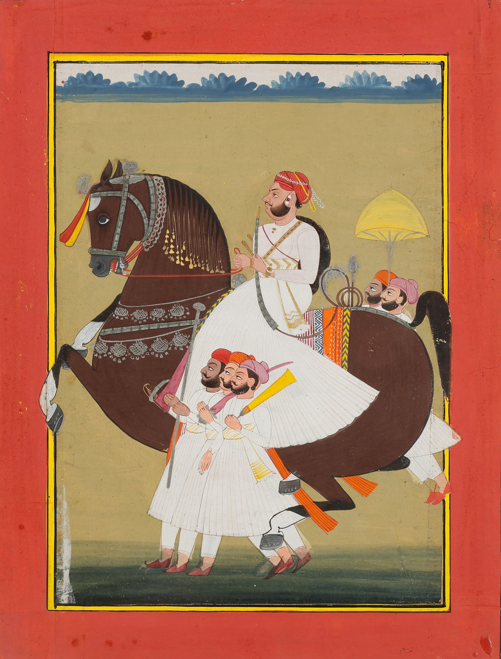 Rajput Portrait Of Santa Nasi Ji Of Merta, Jaipur/ Marwar School, C. 1840-1870: Rajput Equestrian Portrait Of Santa Nasi Ji Of Merta, Jaipur/Marwar School, C. 1840-1870 Size: 14.5'' x 11'', 37 x 28 cm (sheet); 17'' x 14'', 43 x 36 cm (mat). Opaque watercolor on paper. Depicting t
