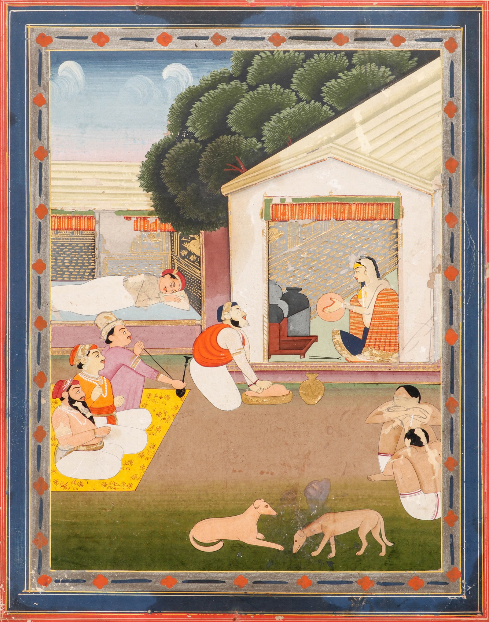Indian Miniature Genre Painting Of Domestic Craft, Jaipur, Rajasthan, Late 18th/Early 19th C.: Indian Miniature Painting Of Domestic Craft, Jaipur, Rajasthan, Late 18th/Early 19th C. Size: 14'' x 10.25'', 36 x 26 cm (mat); 17'' x 14'', 43 x 36 cm (mat). Possibly a depiction of pottery-making wi